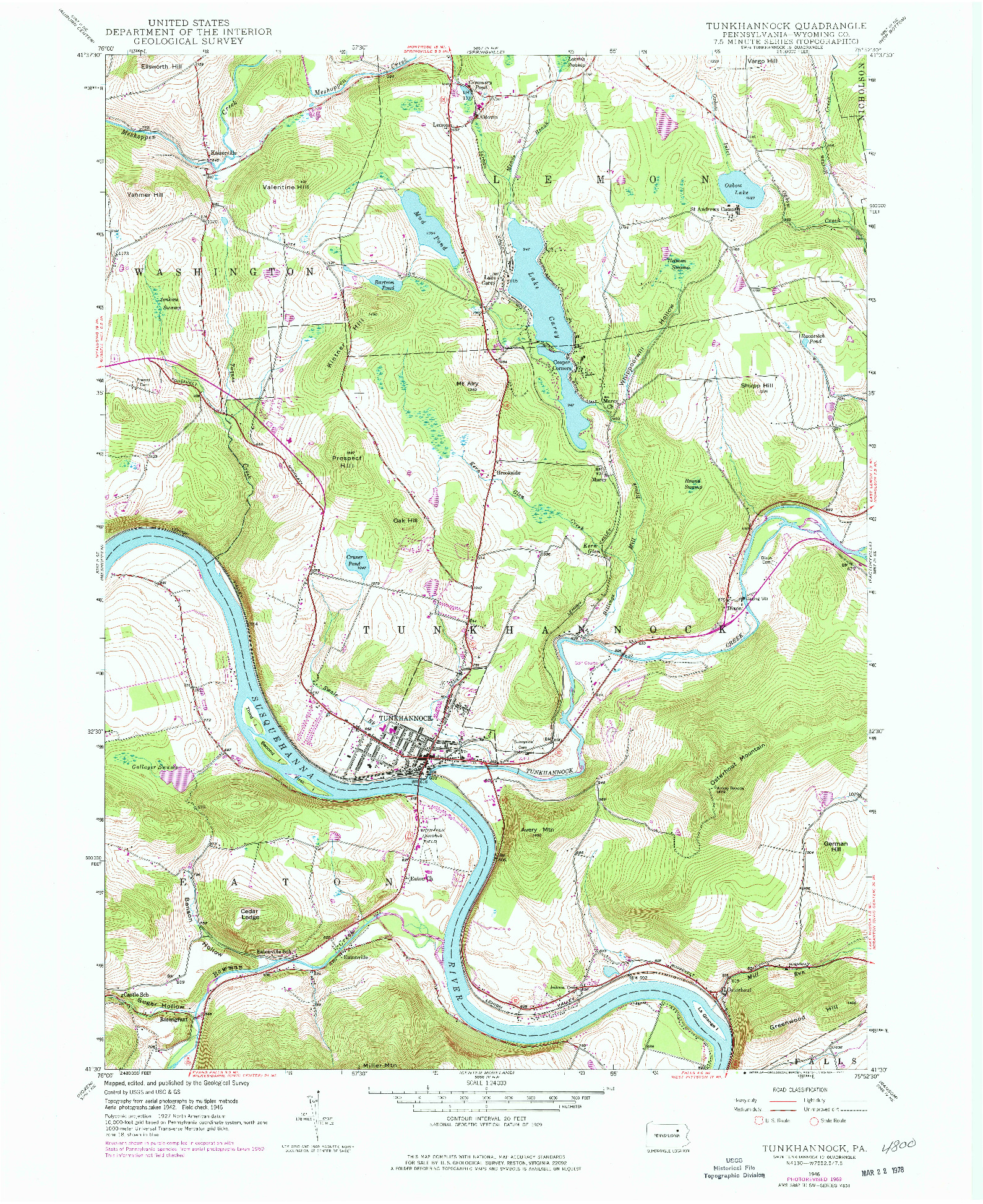 USGS 1:24000-SCALE QUADRANGLE FOR TUNKHANNOCK, PA 1946