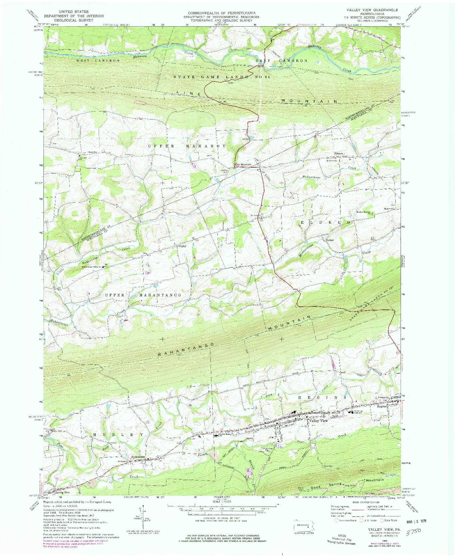 USGS 1:24000-SCALE QUADRANGLE FOR VALLEY VIEW, PA 1969