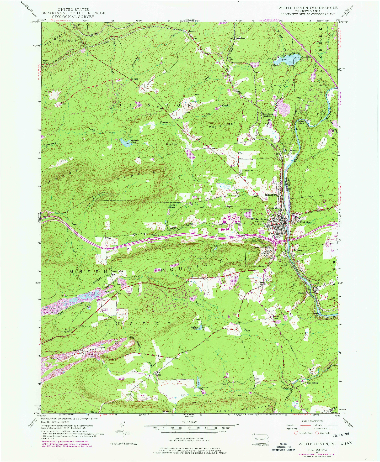 USGS 1:24000-SCALE QUADRANGLE FOR WHITE HAVEN, PA 1947