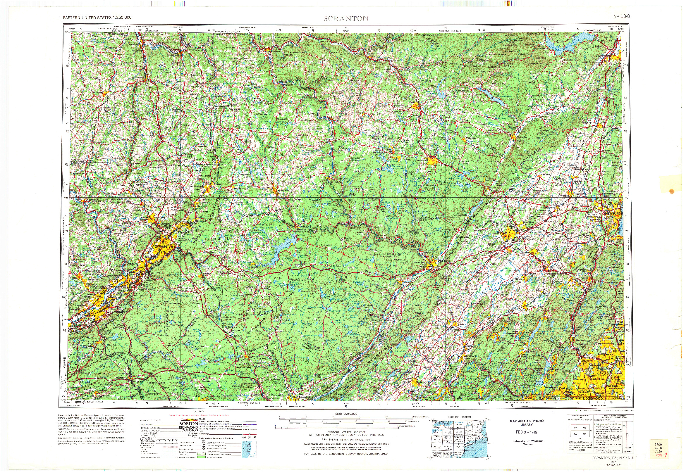 USGS 1:250000-SCALE QUADRANGLE FOR SCRANTON, PA 1962