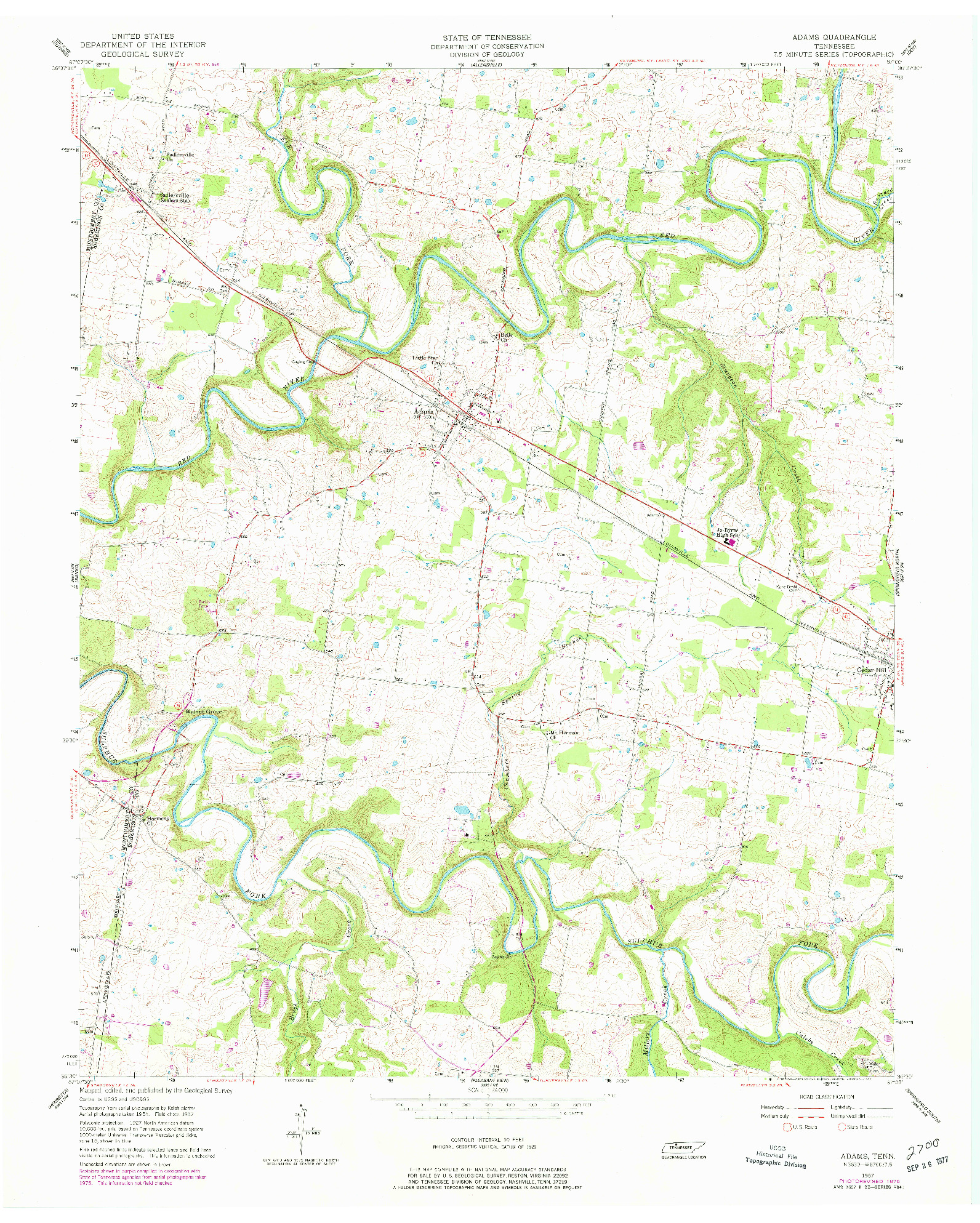 USGS 1:24000-SCALE QUADRANGLE FOR ADAMS, TN 1957