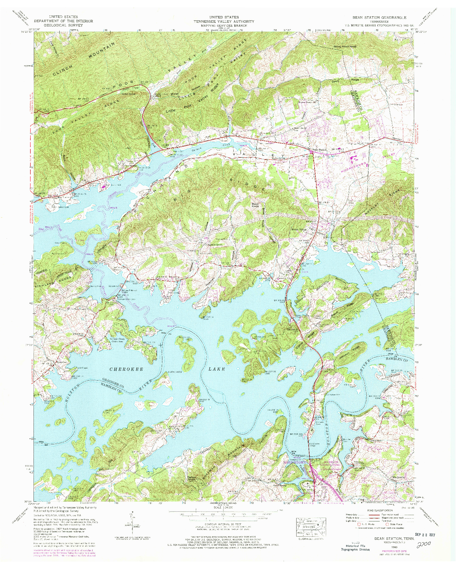 USGS 1:24000-SCALE QUADRANGLE FOR BEAN STATION, TN 1960