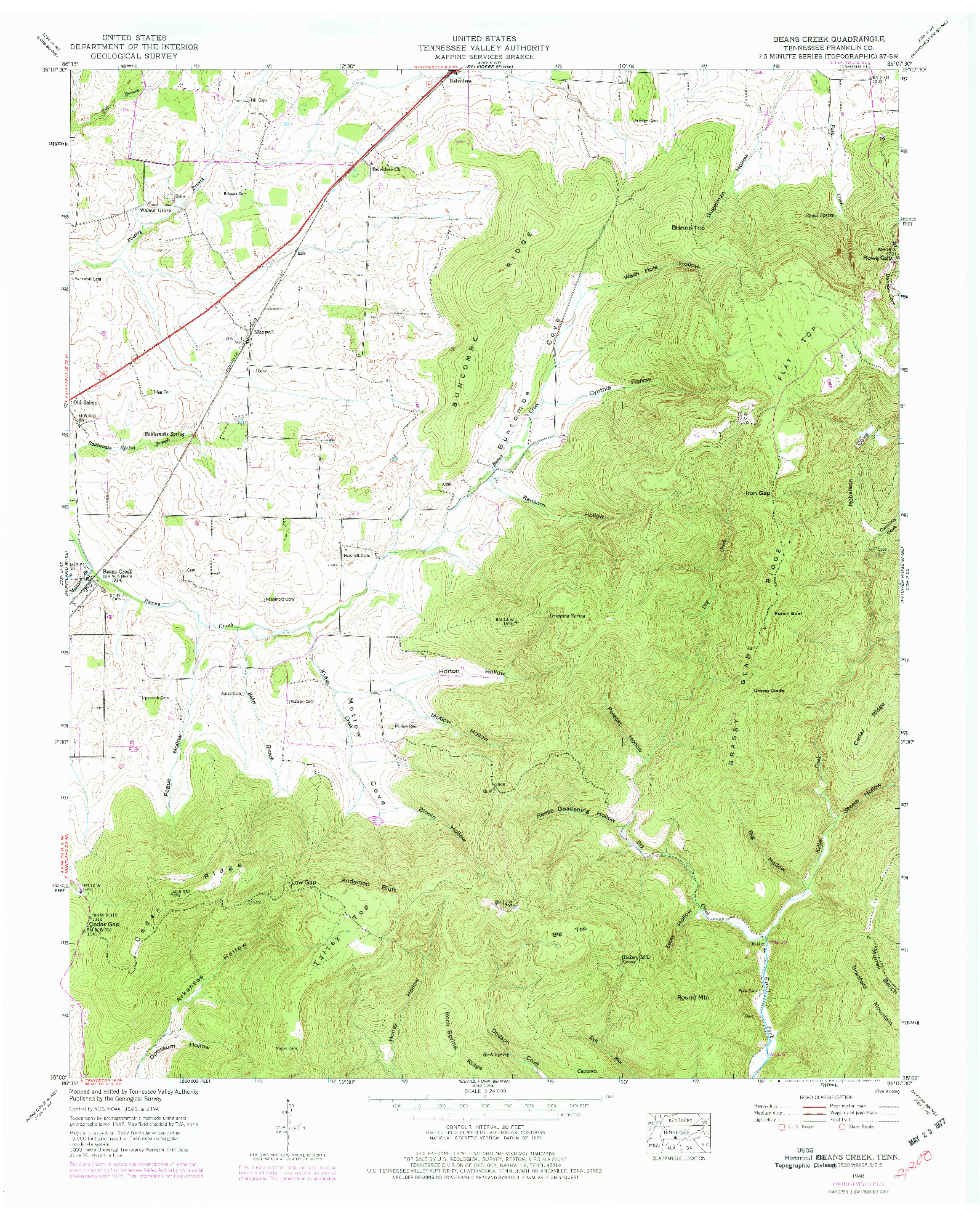 USGS 1:24000-SCALE QUADRANGLE FOR BEANS CREEK, TN 1948