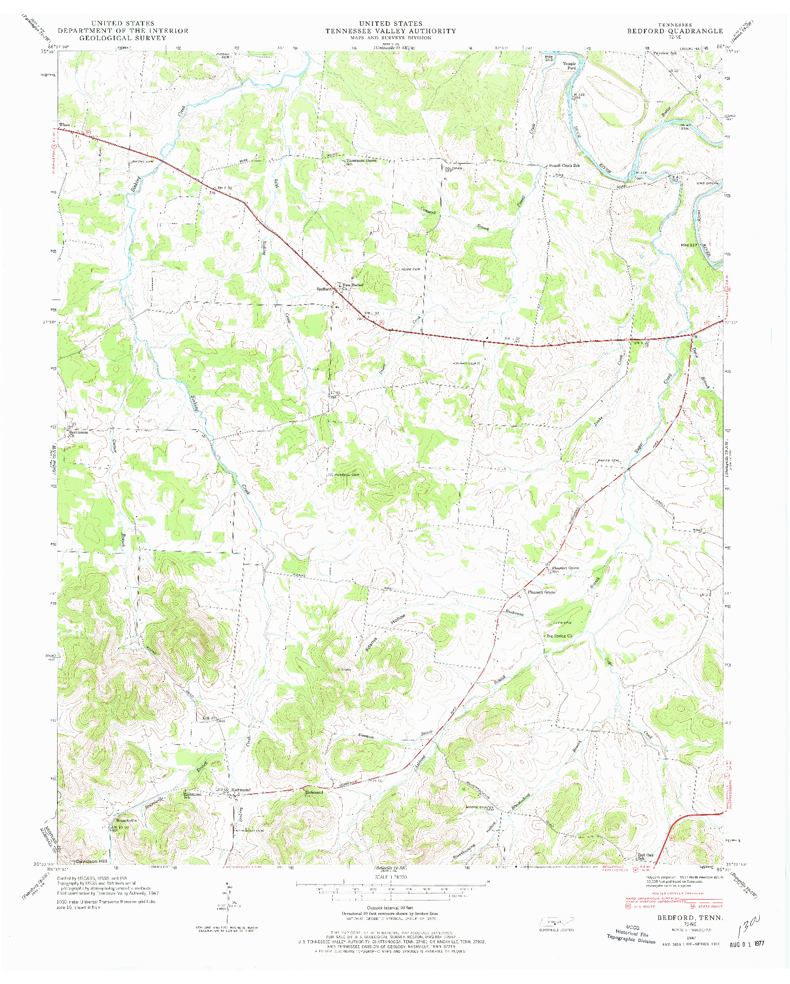 USGS 1:24000-SCALE QUADRANGLE FOR BEDFORD, TN 1947