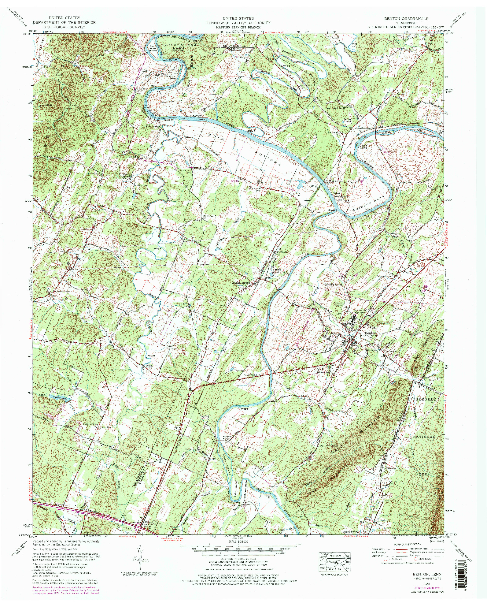 USGS 1:24000-SCALE QUADRANGLE FOR BENTON, TN 1967