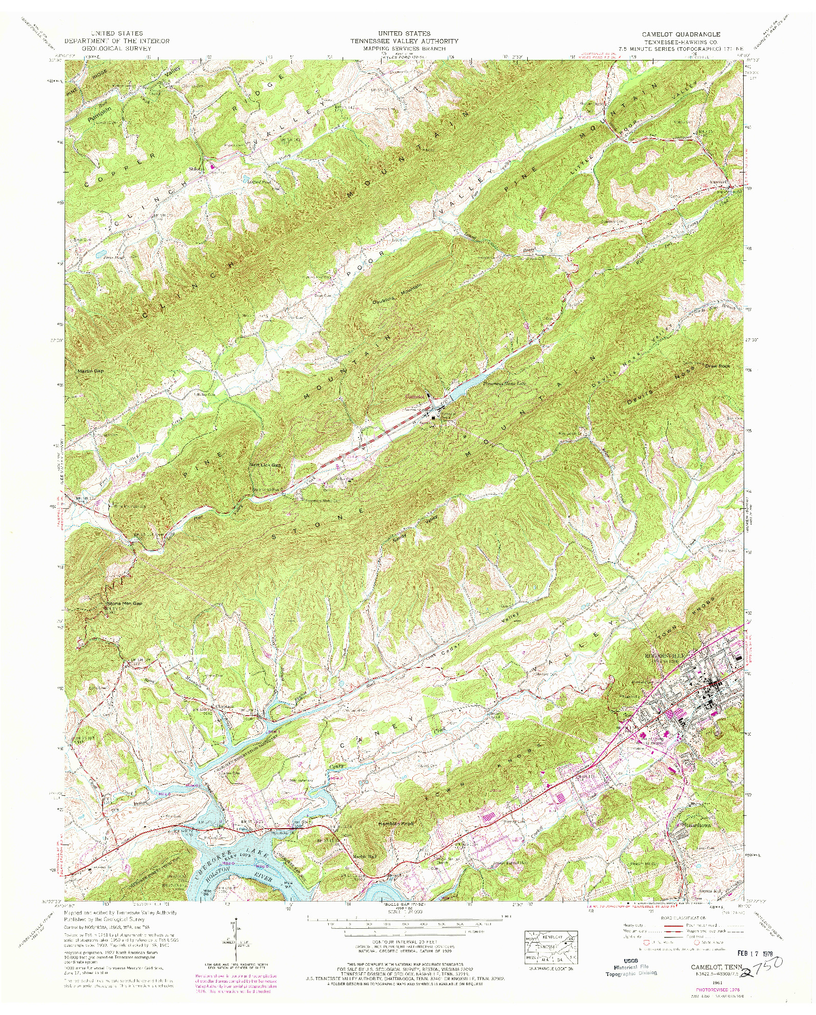 USGS 1:24000-SCALE QUADRANGLE FOR CAMELOT, TN 1961