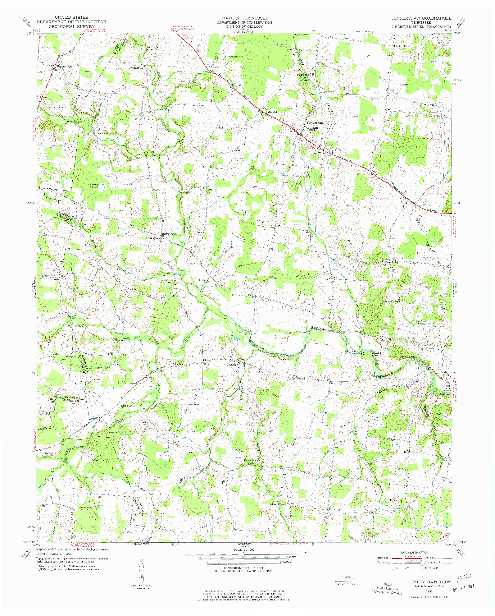 USGS 1:24000-SCALE QUADRANGLE FOR CENTERTOWN, TN 1953