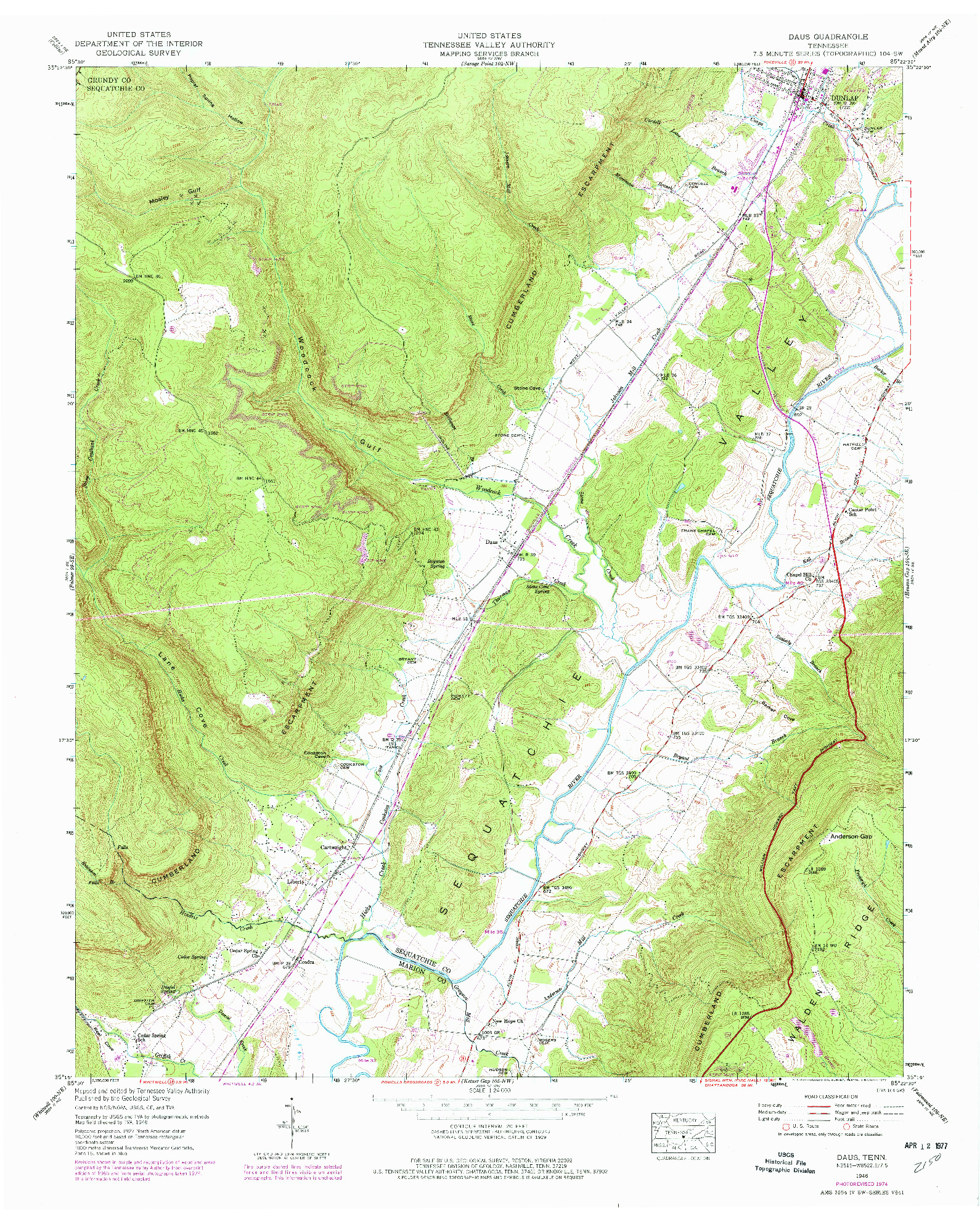 USGS 1:24000-SCALE QUADRANGLE FOR DAUS, TN 1946