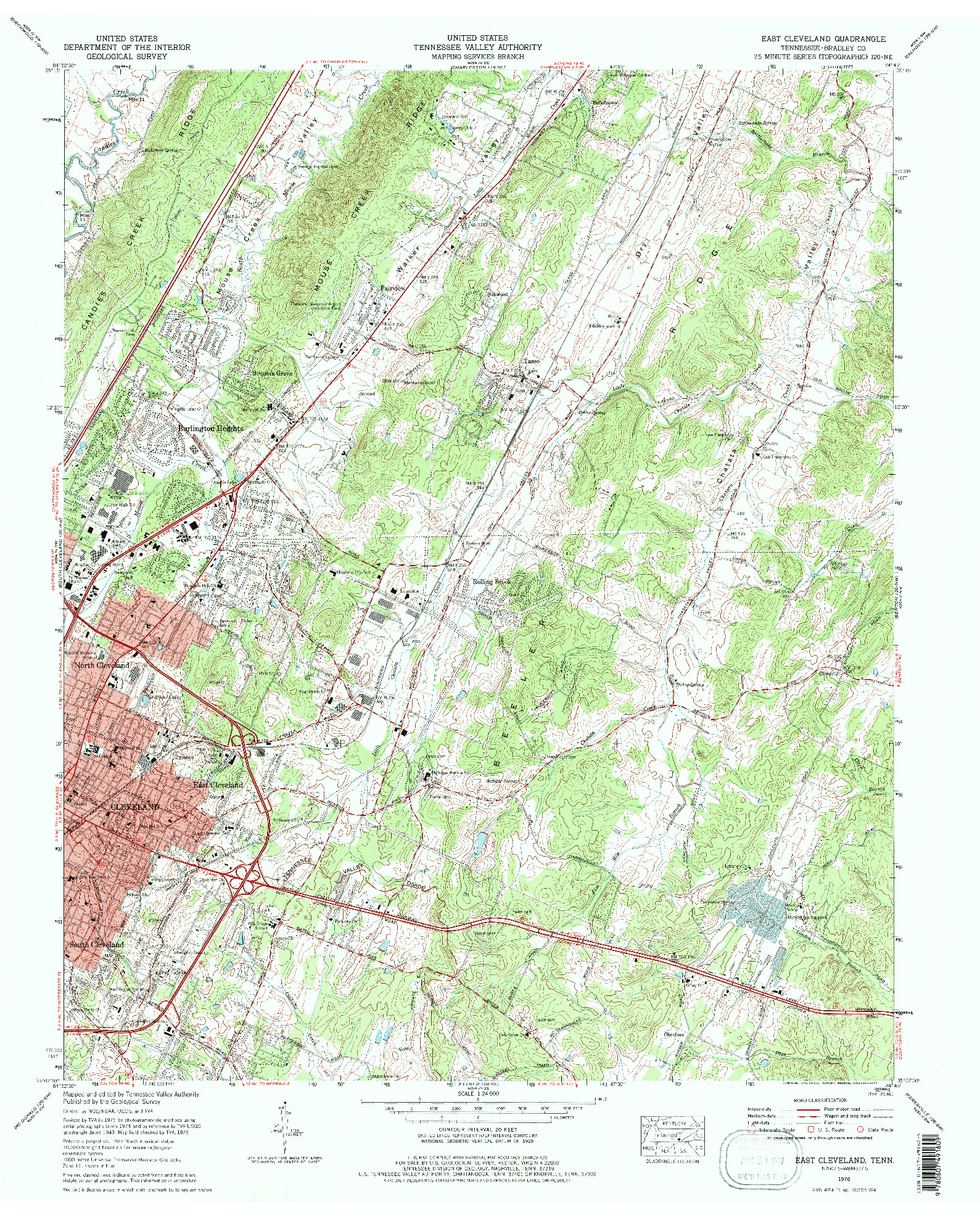 USGS 1:24000-SCALE QUADRANGLE FOR EAST CLEVELAND, TN 1976