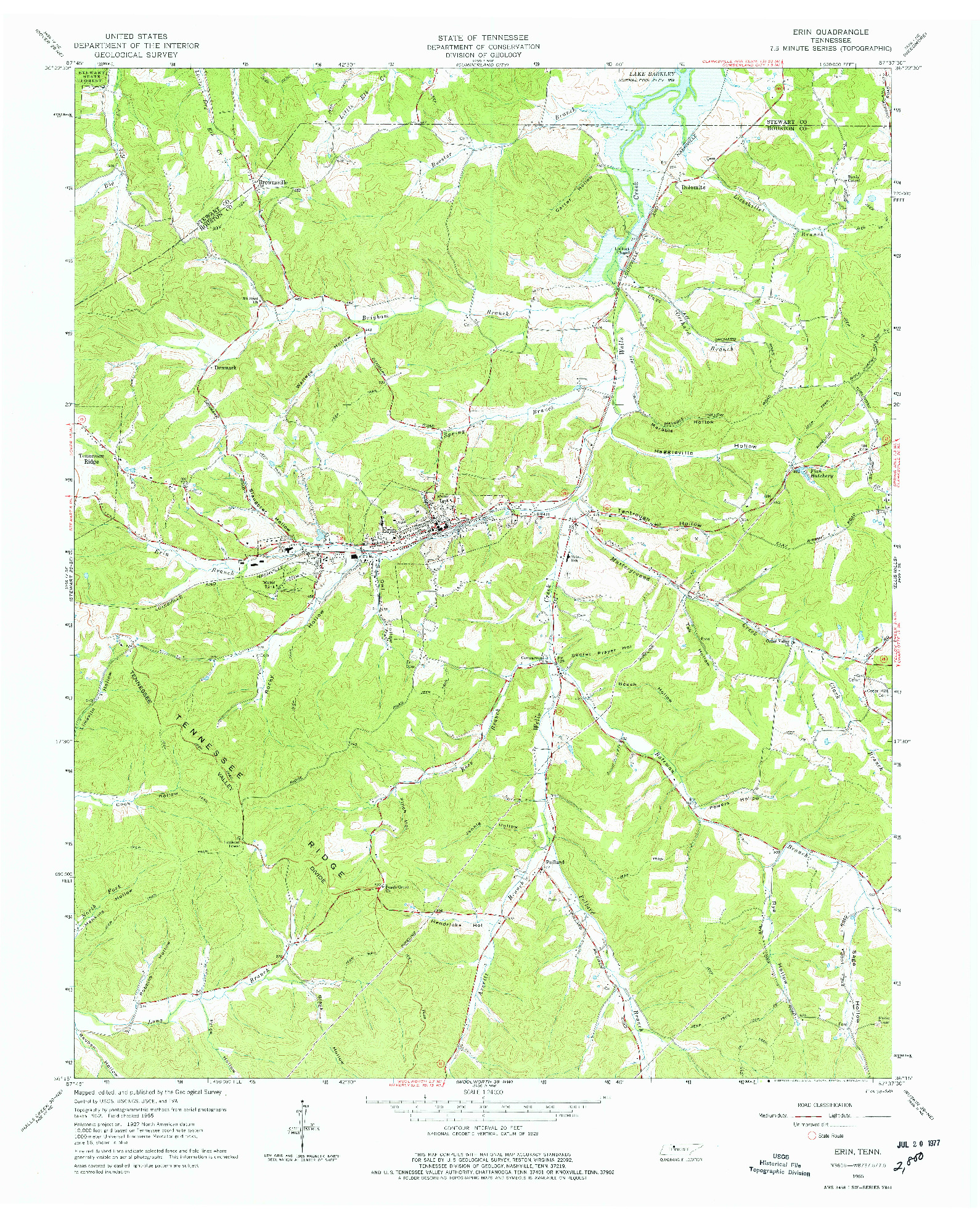 USGS 1:24000-SCALE QUADRANGLE FOR ERIN, TN 1965