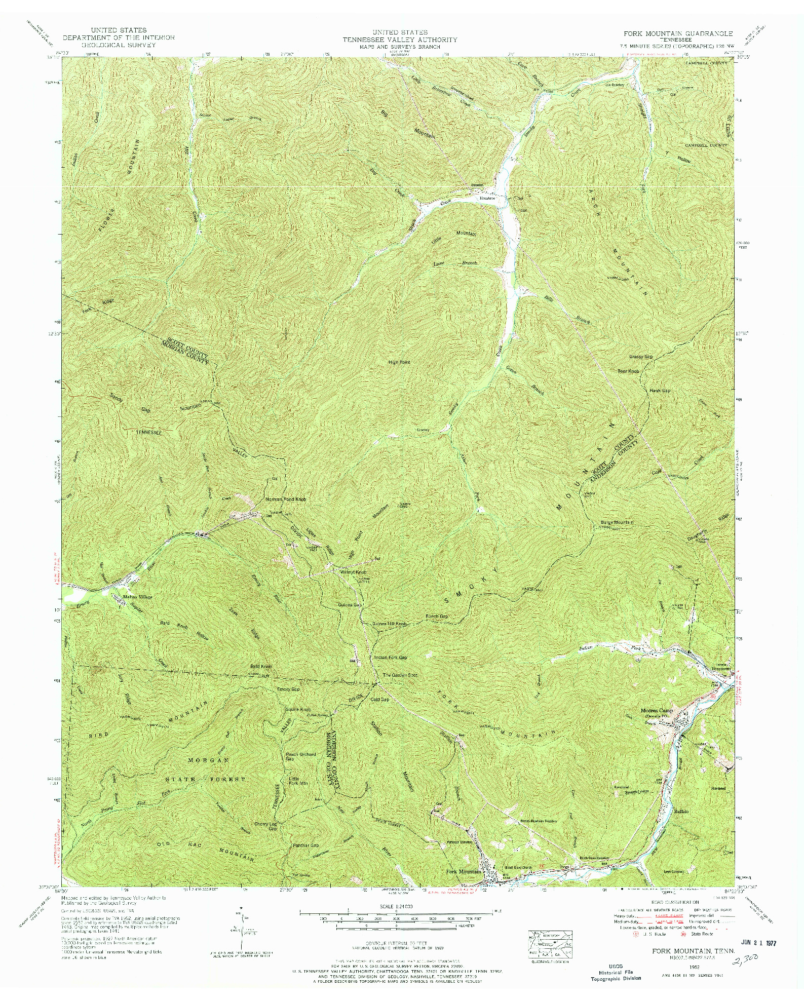 USGS 1:24000-SCALE QUADRANGLE FOR FORK MOUNTAIN, TN 1952