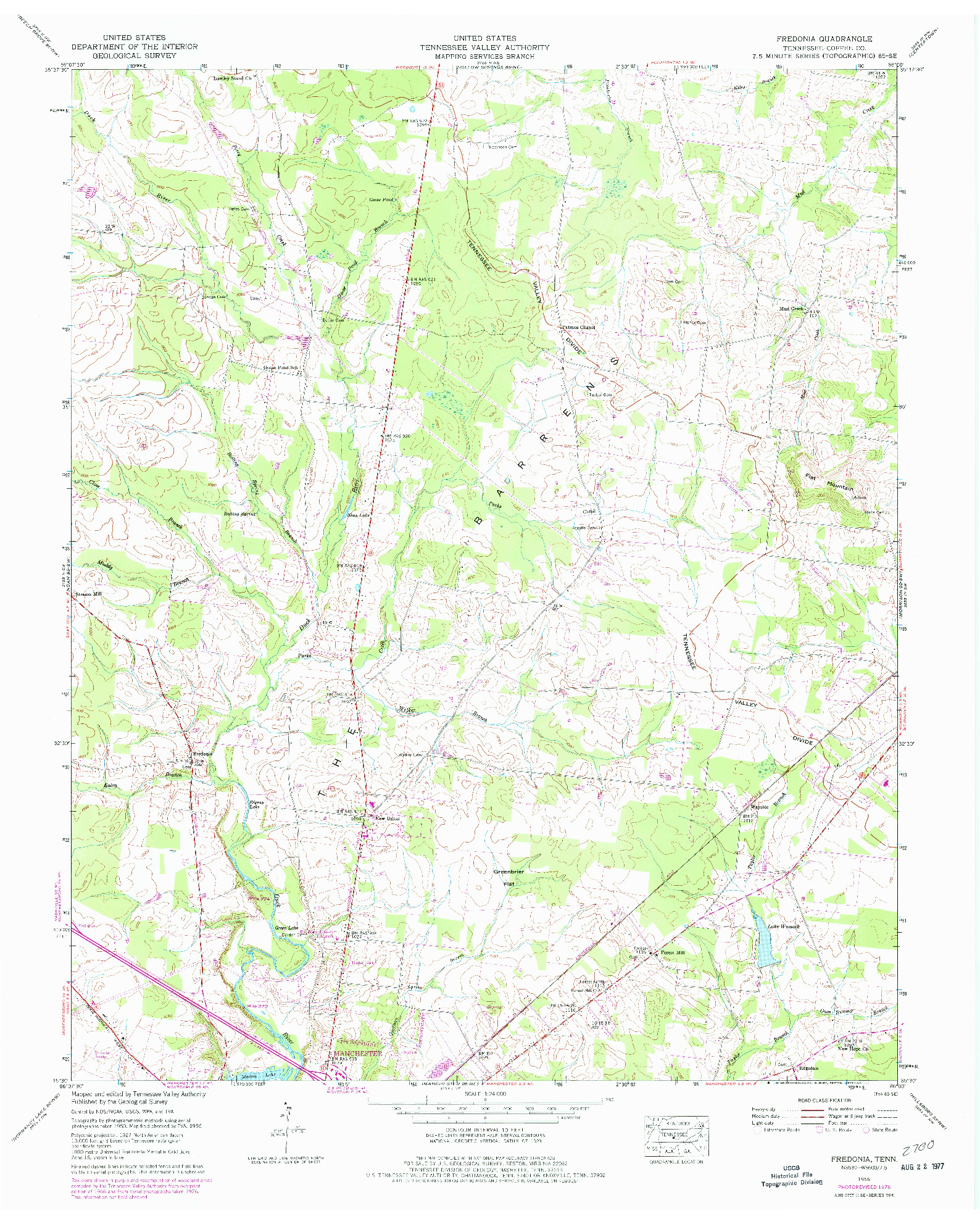 USGS 1:24000-SCALE QUADRANGLE FOR FREDONIA, TN 1956