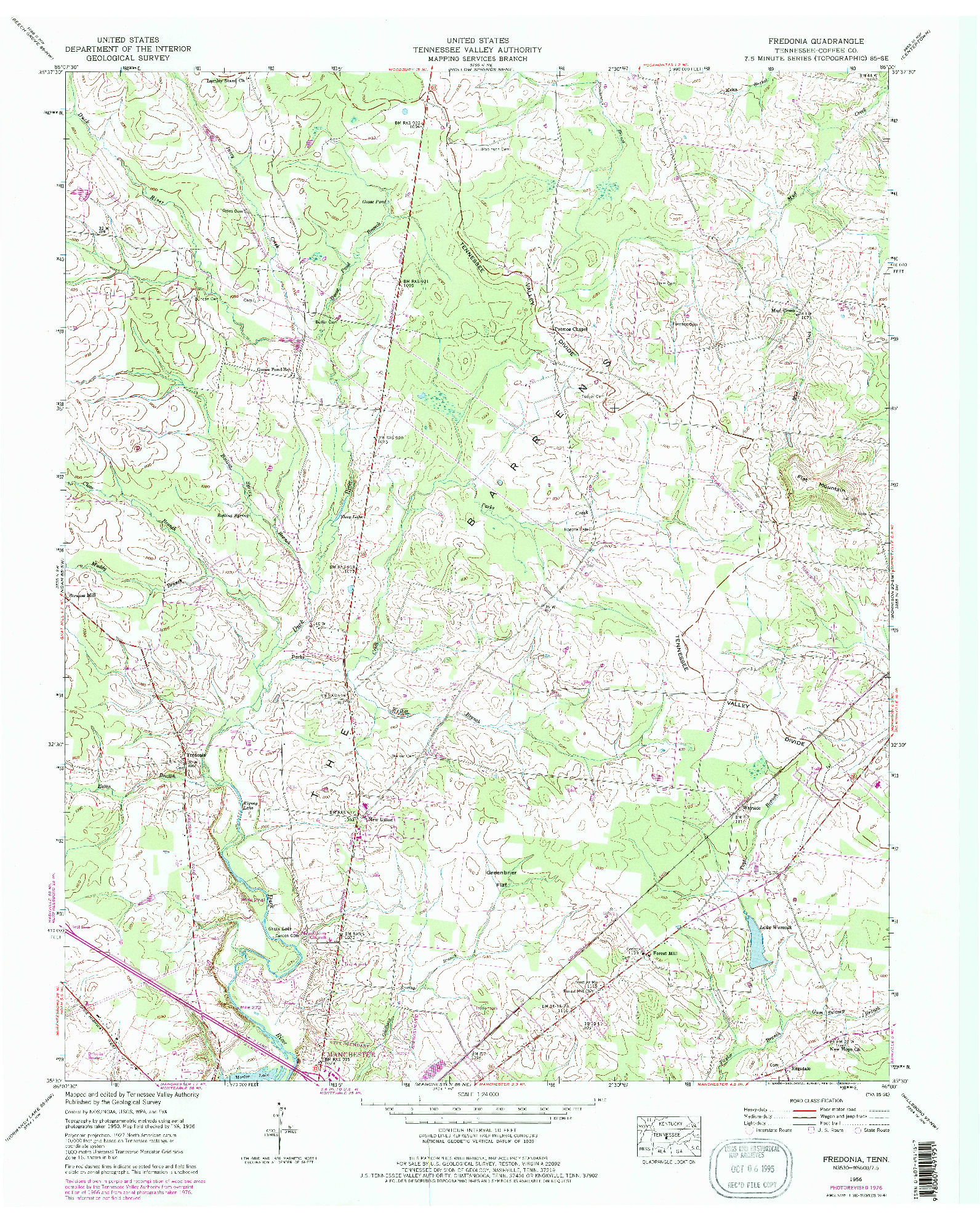 USGS 1:24000-SCALE QUADRANGLE FOR FREDONIA, TN 1956