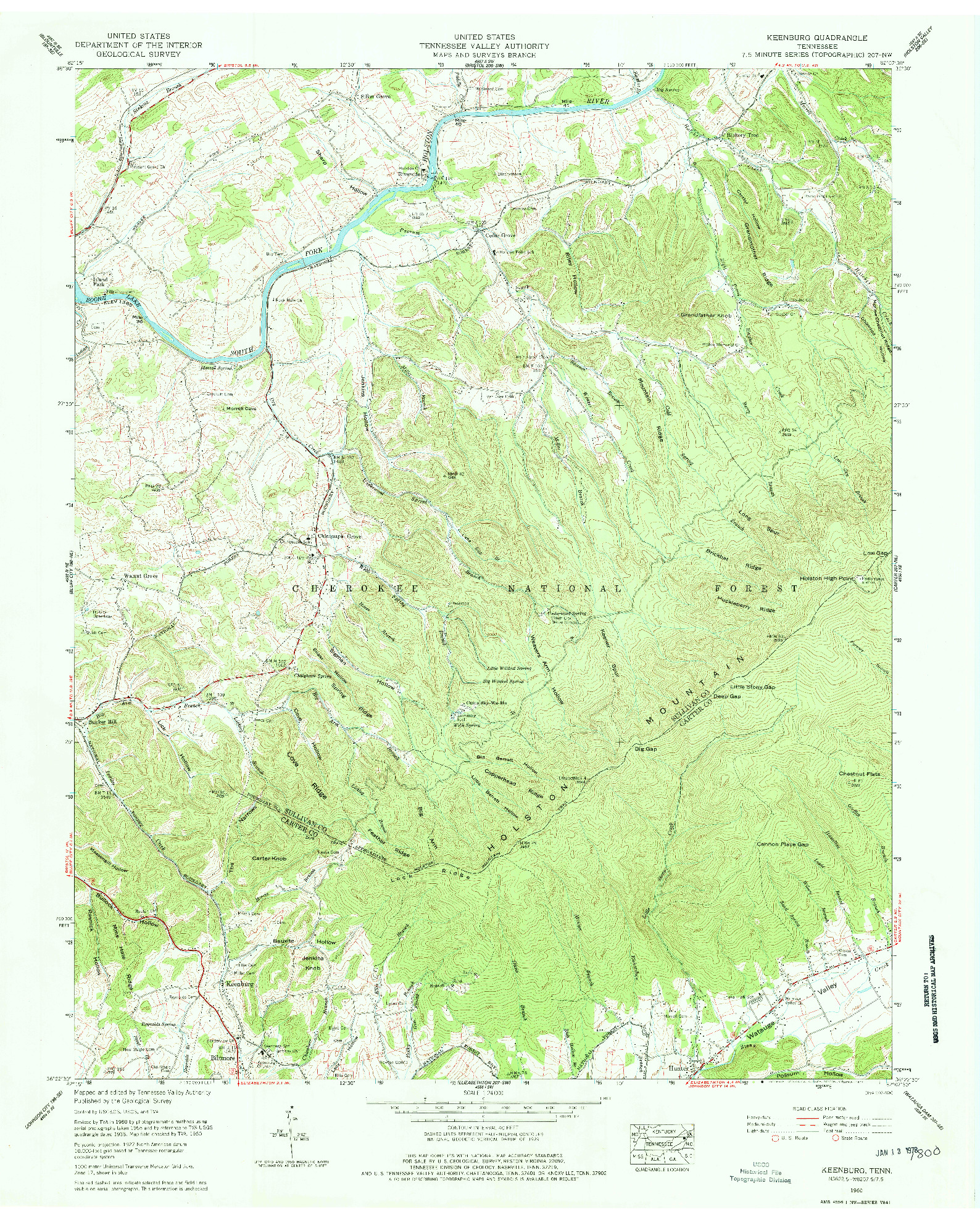 USGS 1:24000-SCALE QUADRANGLE FOR KEENBURG, TN 1960