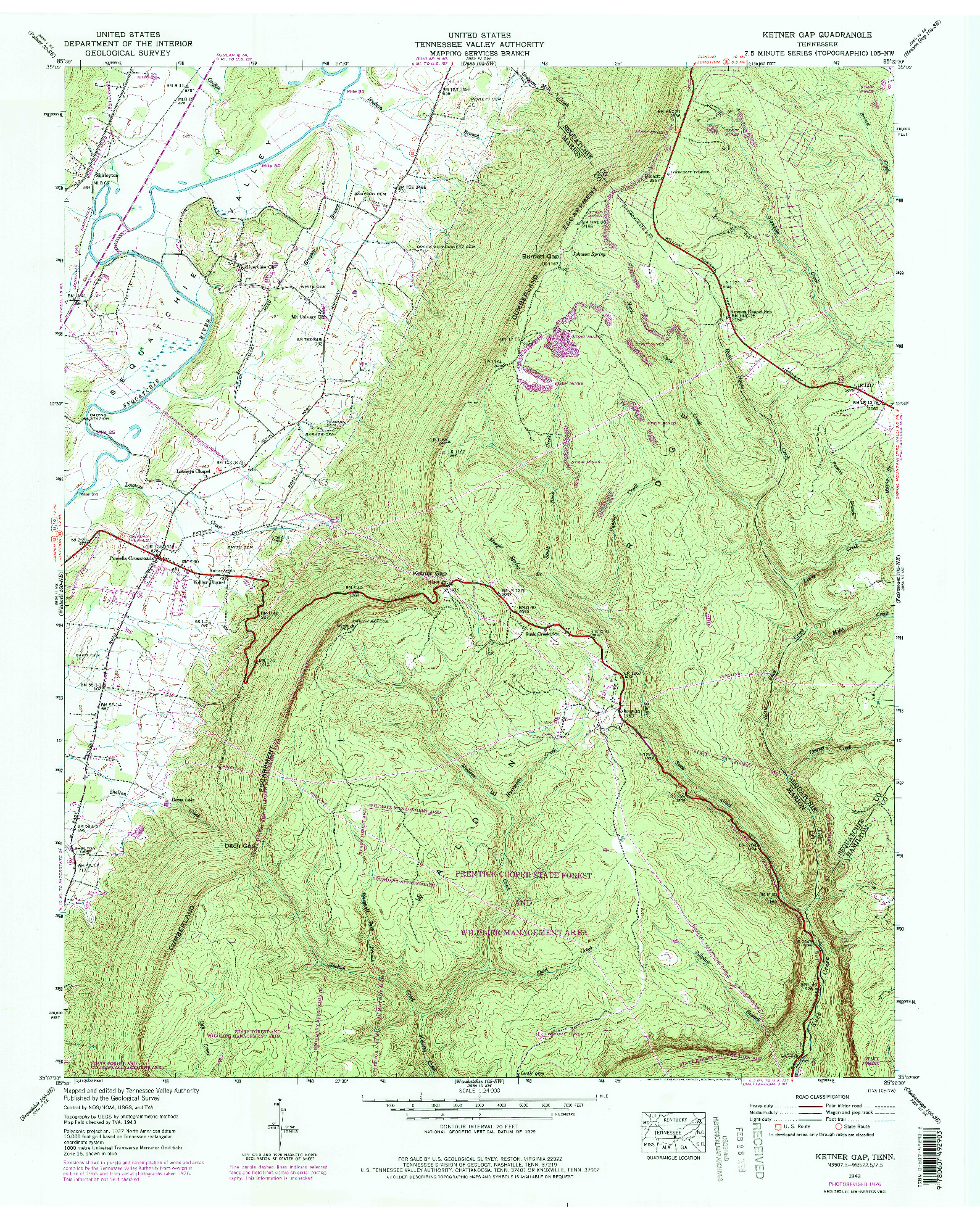 USGS 1:24000-SCALE QUADRANGLE FOR KETNER GAP, TN 1943