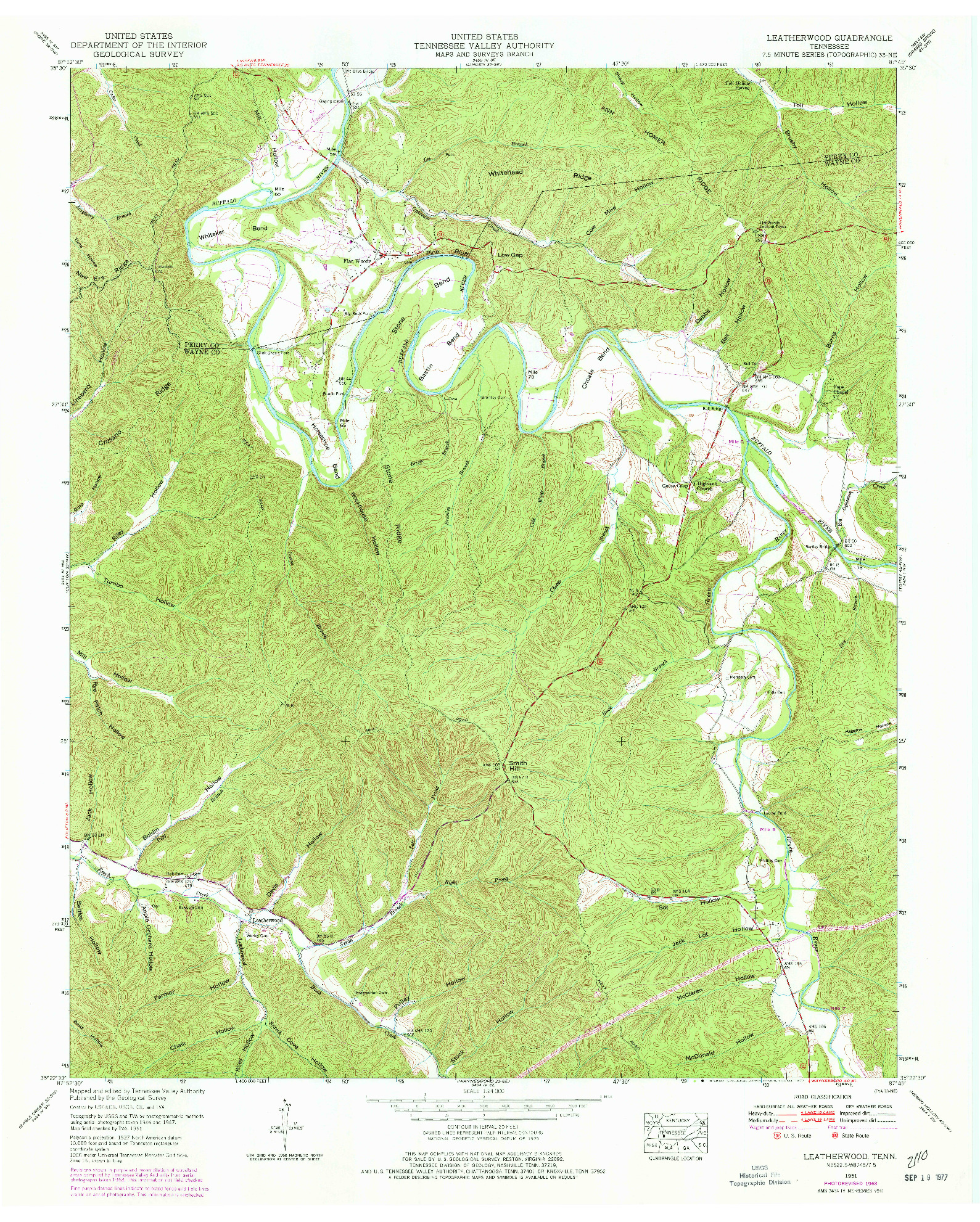 USGS 1:24000-SCALE QUADRANGLE FOR LEATHERWOOD, TN 1951
