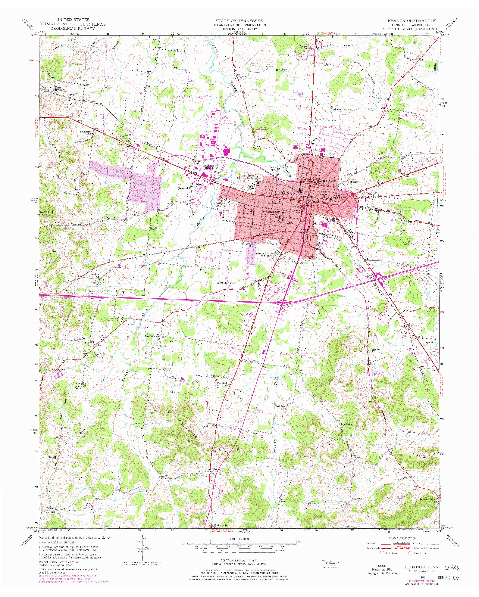 USGS 1:24000-SCALE QUADRANGLE FOR LEBANON, TN 1951