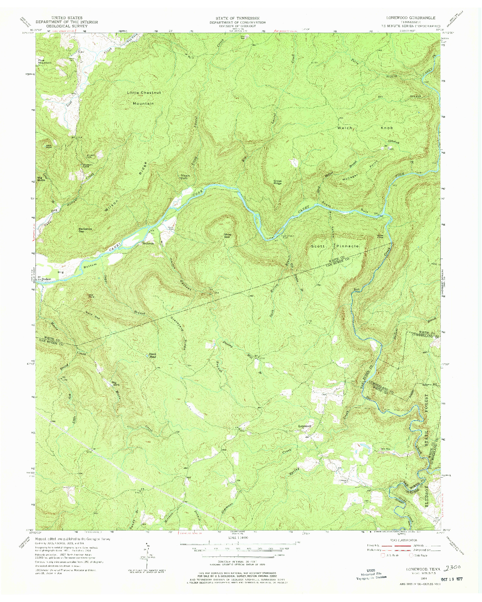 USGS 1:24000-SCALE QUADRANGLE FOR LONEWOOD, TN 1954