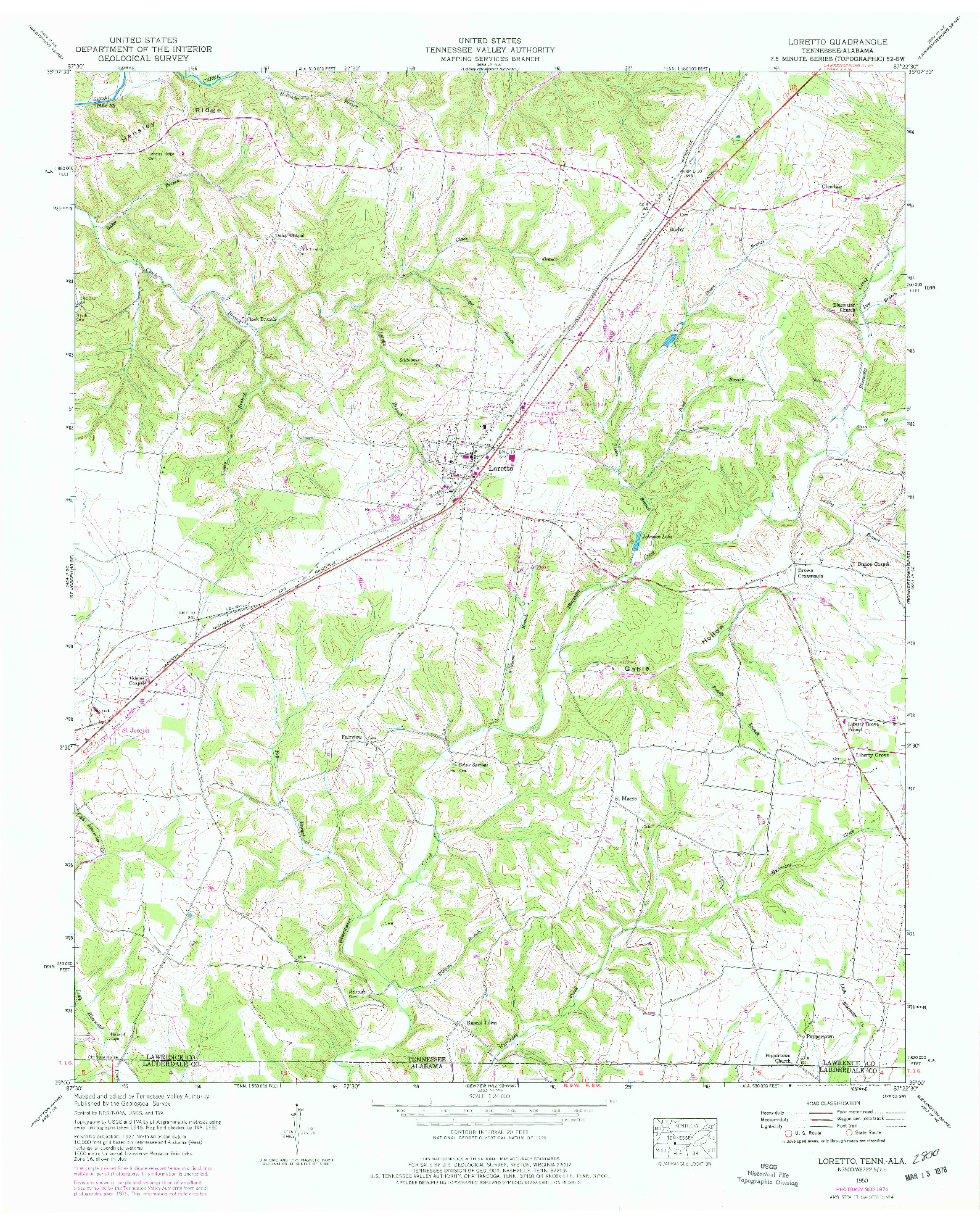 USGS 1:24000-SCALE QUADRANGLE FOR LORETTO, TN 1950