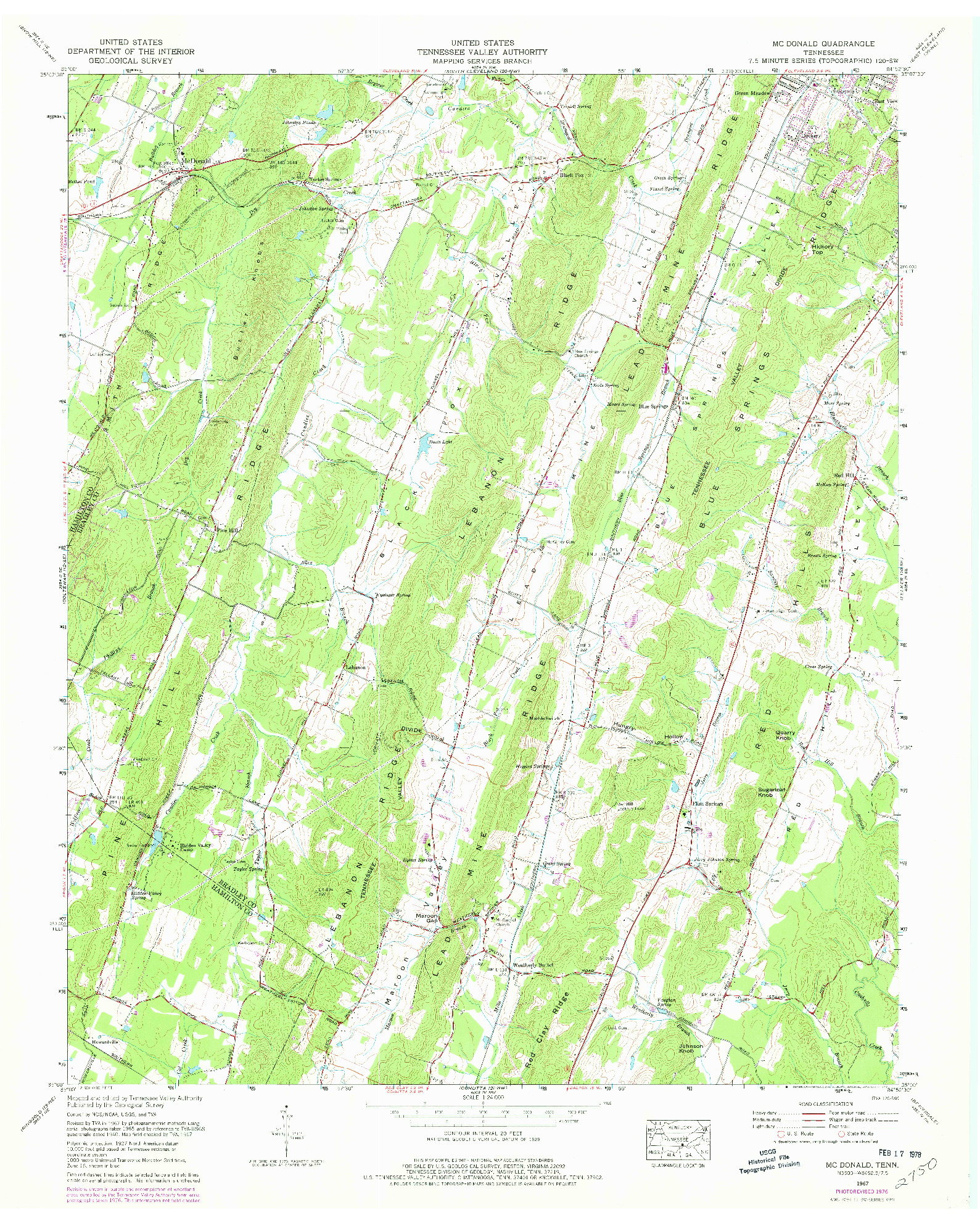 USGS 1:24000-SCALE QUADRANGLE FOR MC DONALD, TN 1967