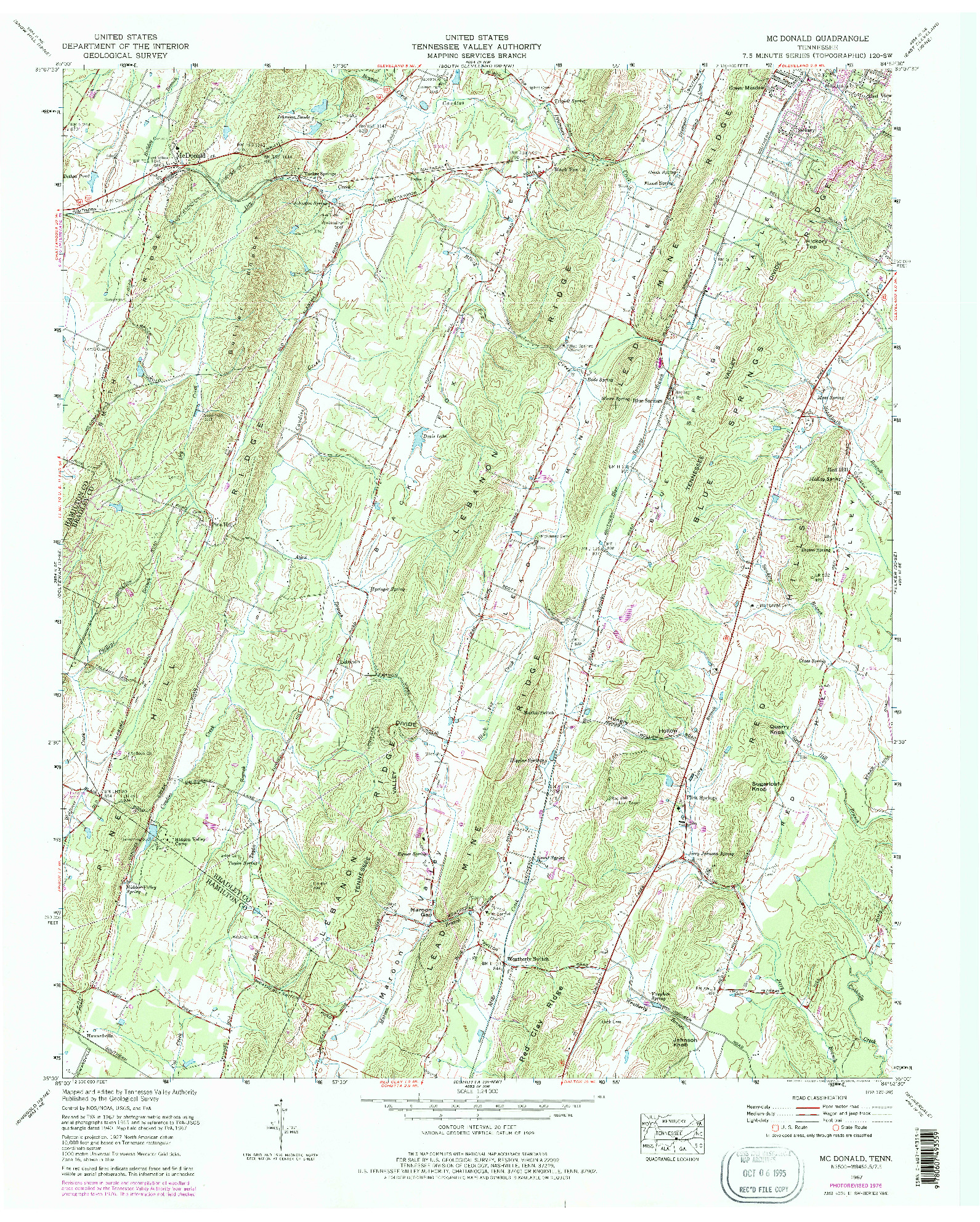USGS 1:24000-SCALE QUADRANGLE FOR MC DONALD, TN 1967