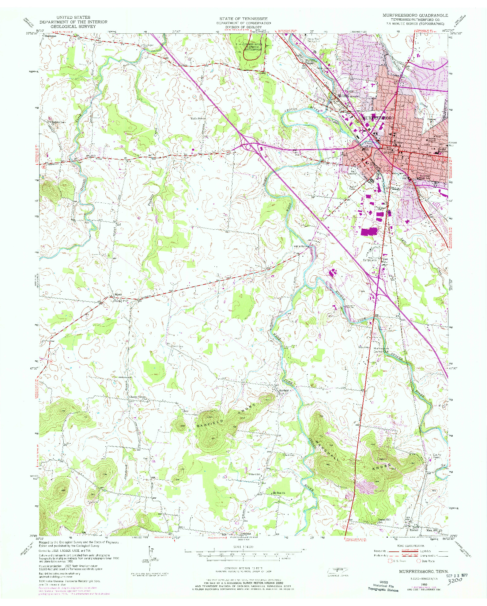 USGS 1:24000-SCALE QUADRANGLE FOR MURFREESBORO, TN 1950