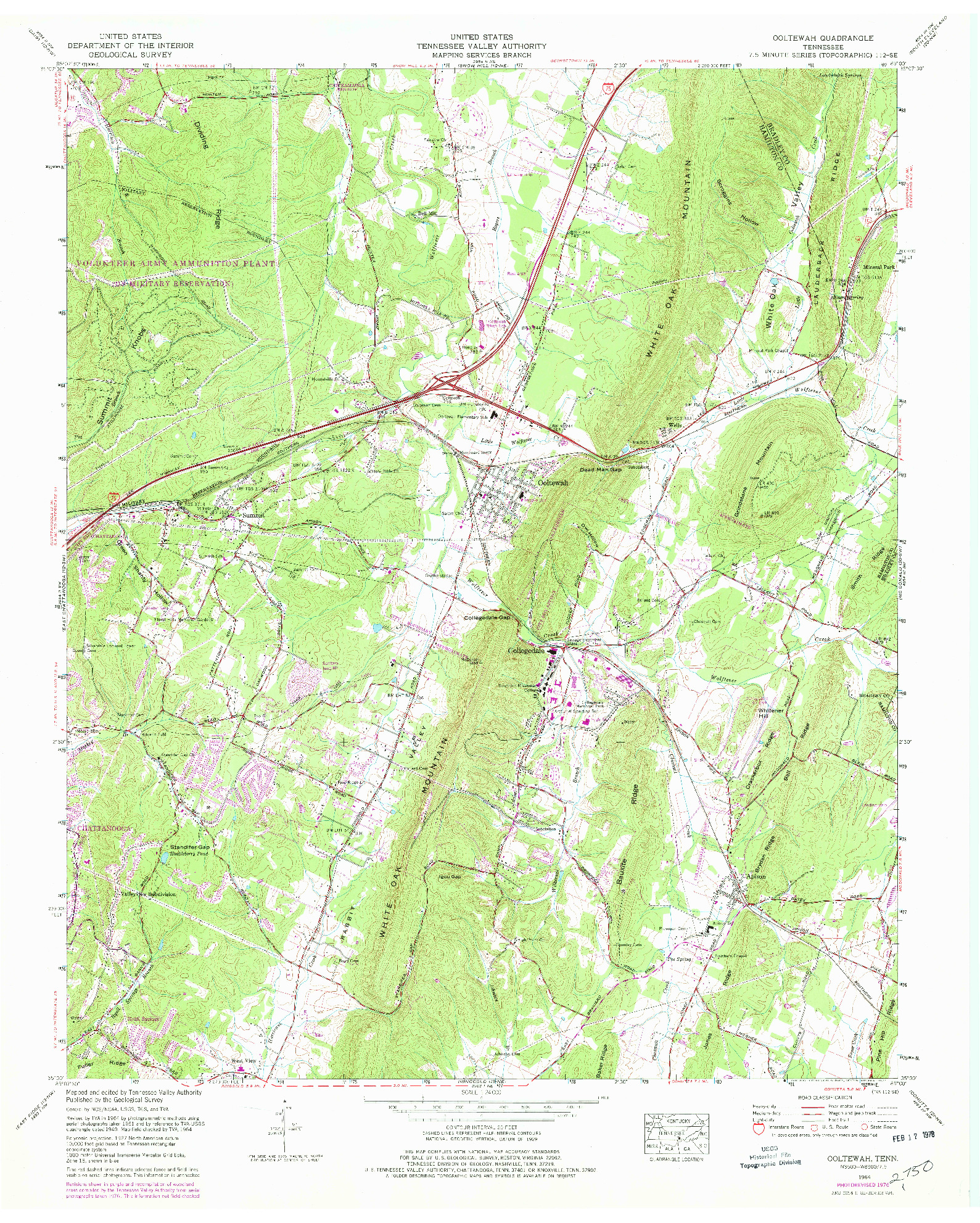 USGS 1:24000-SCALE QUADRANGLE FOR OOLTEWAH, TN 1964