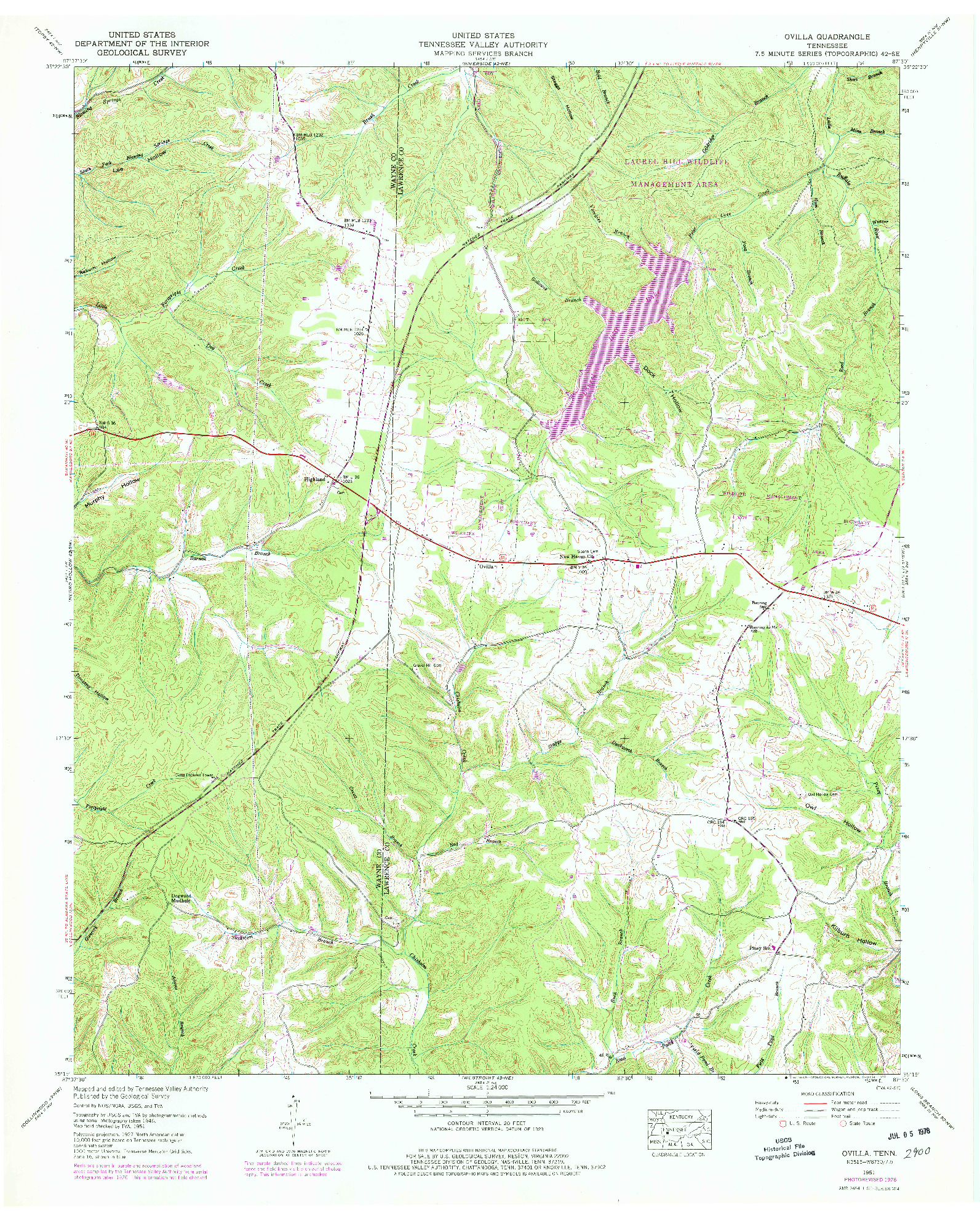 USGS 1:24000-SCALE QUADRANGLE FOR OVILLA, TN 1951