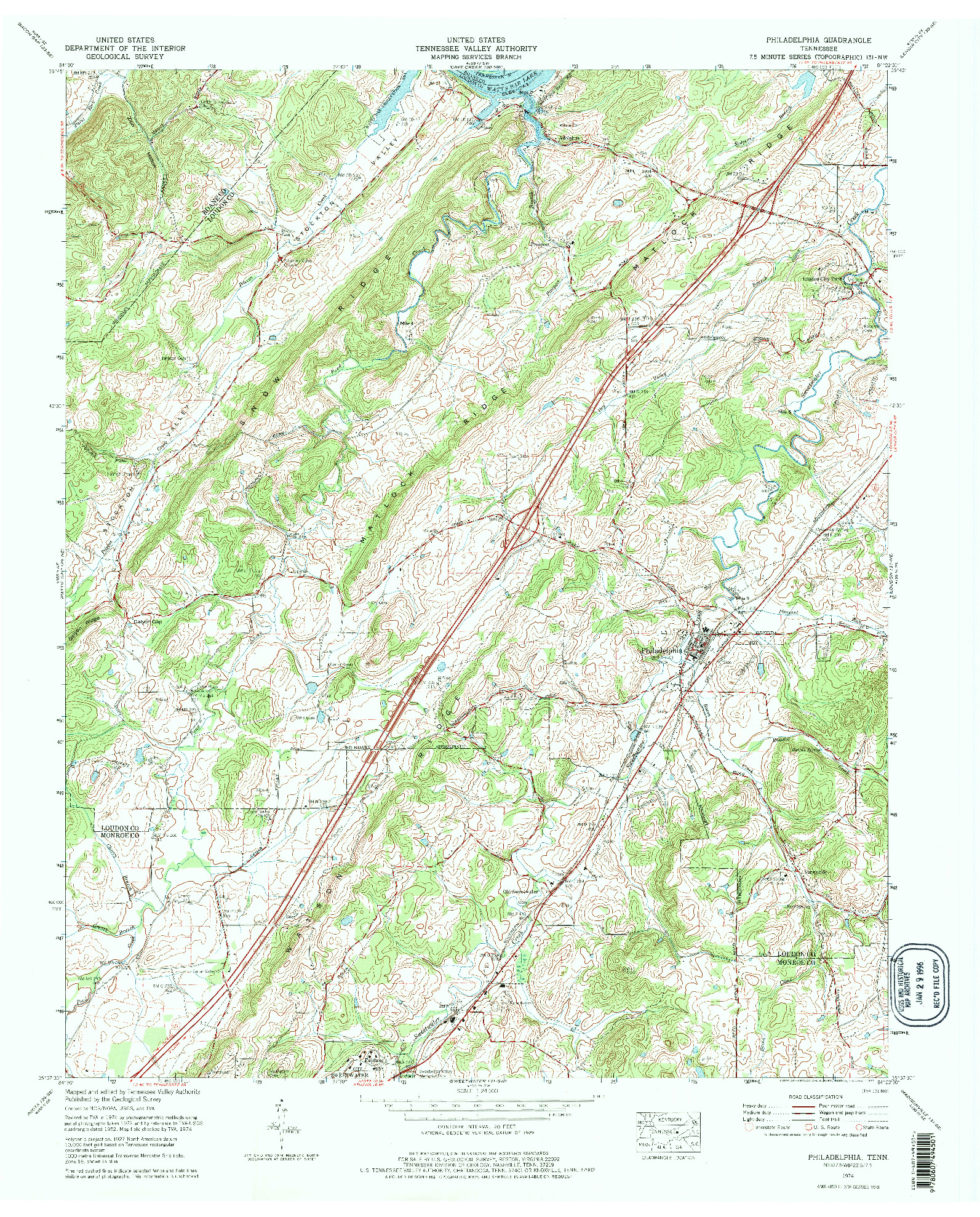 USGS 1:24000-SCALE QUADRANGLE FOR PHILADELPHIA, TN 1974