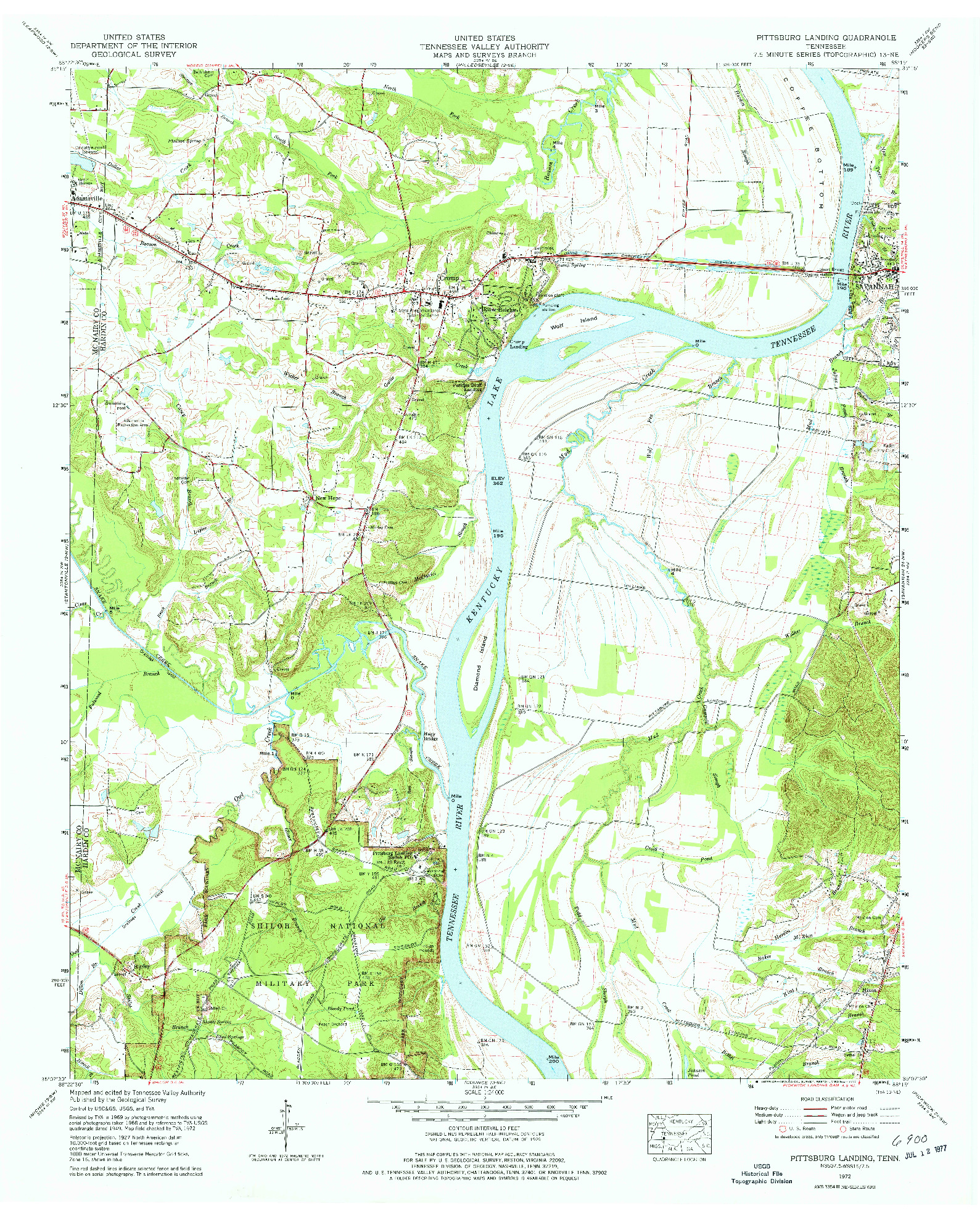 USGS 1:24000-SCALE QUADRANGLE FOR PITTSBURG LANDING, TN 1972