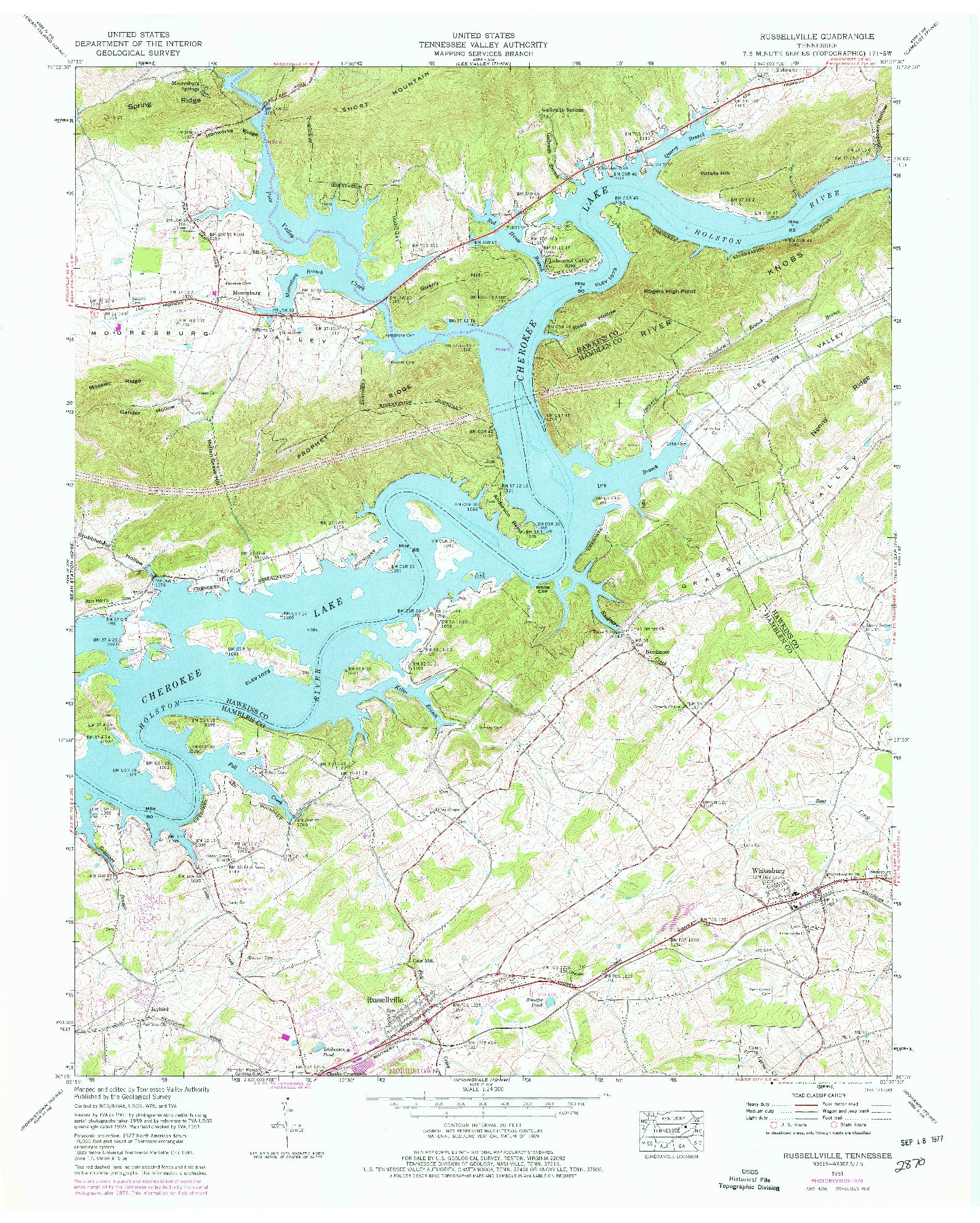 USGS 1:24000-SCALE QUADRANGLE FOR RUSSELLVILLE, TN 1961