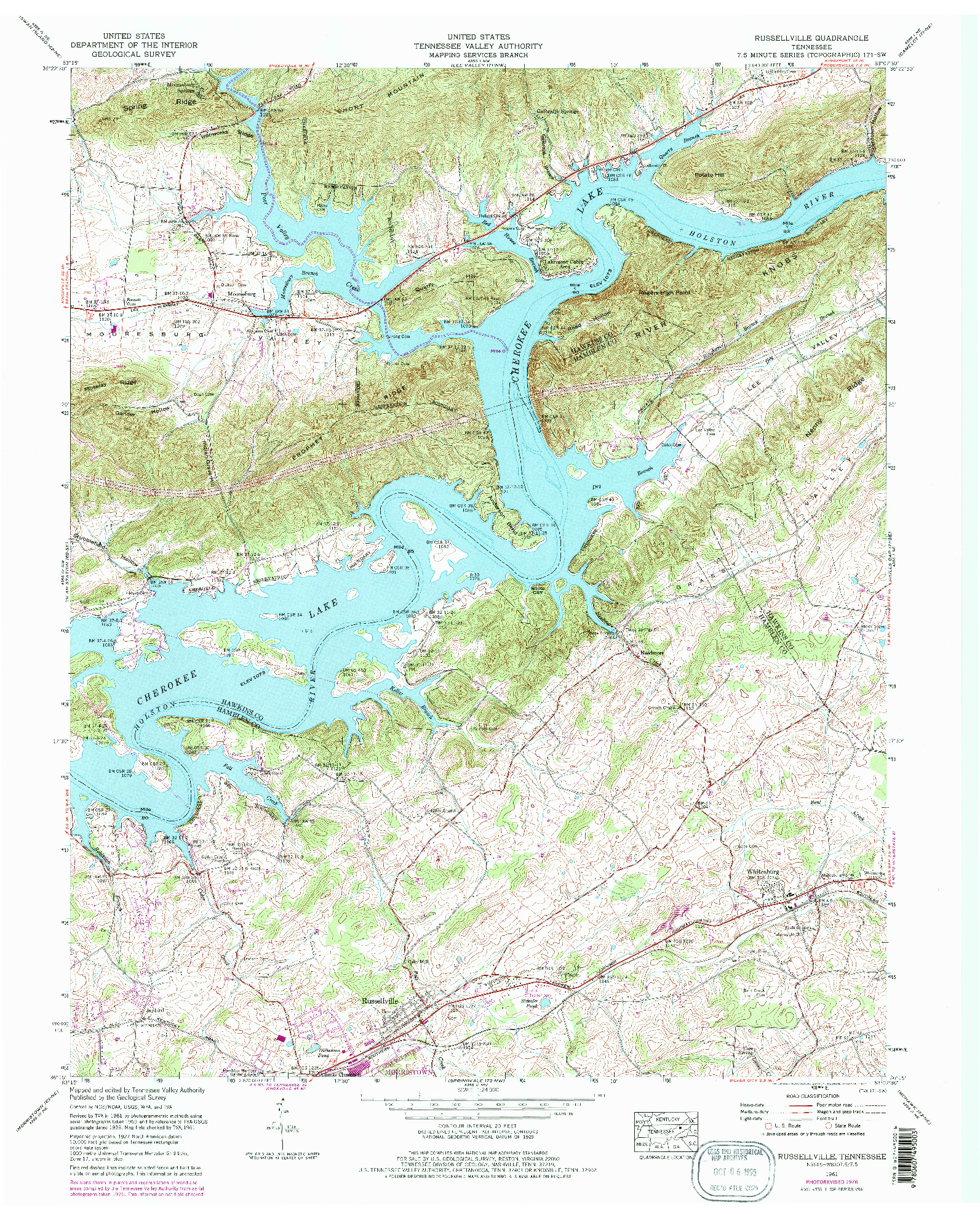 USGS 1:24000-SCALE QUADRANGLE FOR RUSSELLVILLE, TN 1961