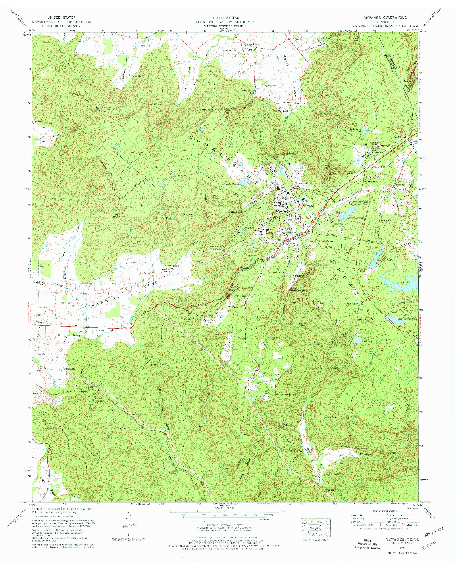 USGS 1:24000-SCALE QUADRANGLE FOR SEWANEE, TN 1974