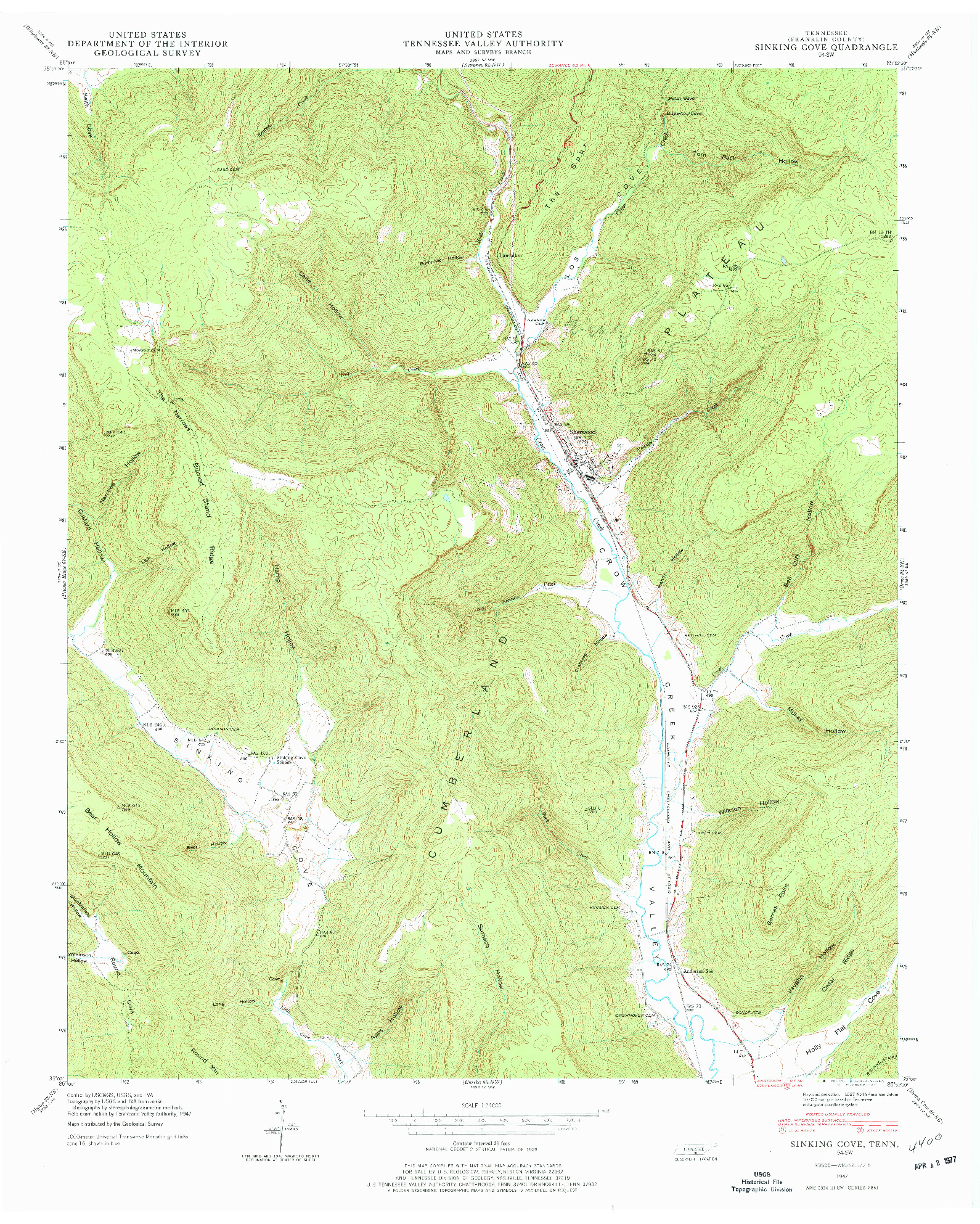USGS 1:24000-SCALE QUADRANGLE FOR SINKING COVE, TN 1947