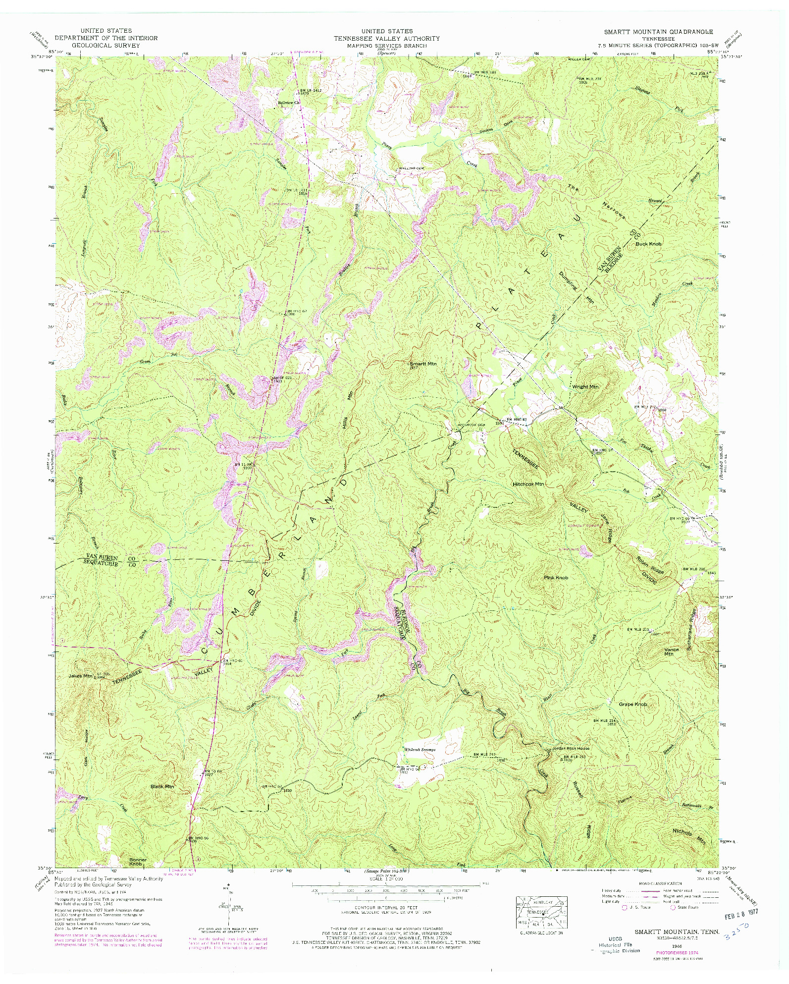 USGS 1:24000-SCALE QUADRANGLE FOR SMARTT MOUNTAIN, TN 1946