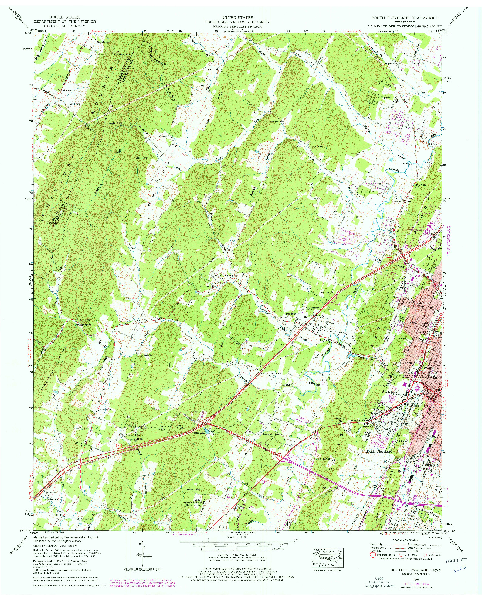 USGS 1:24000-SCALE QUADRANGLE FOR SOUTH CLEVELAND, TN 1965