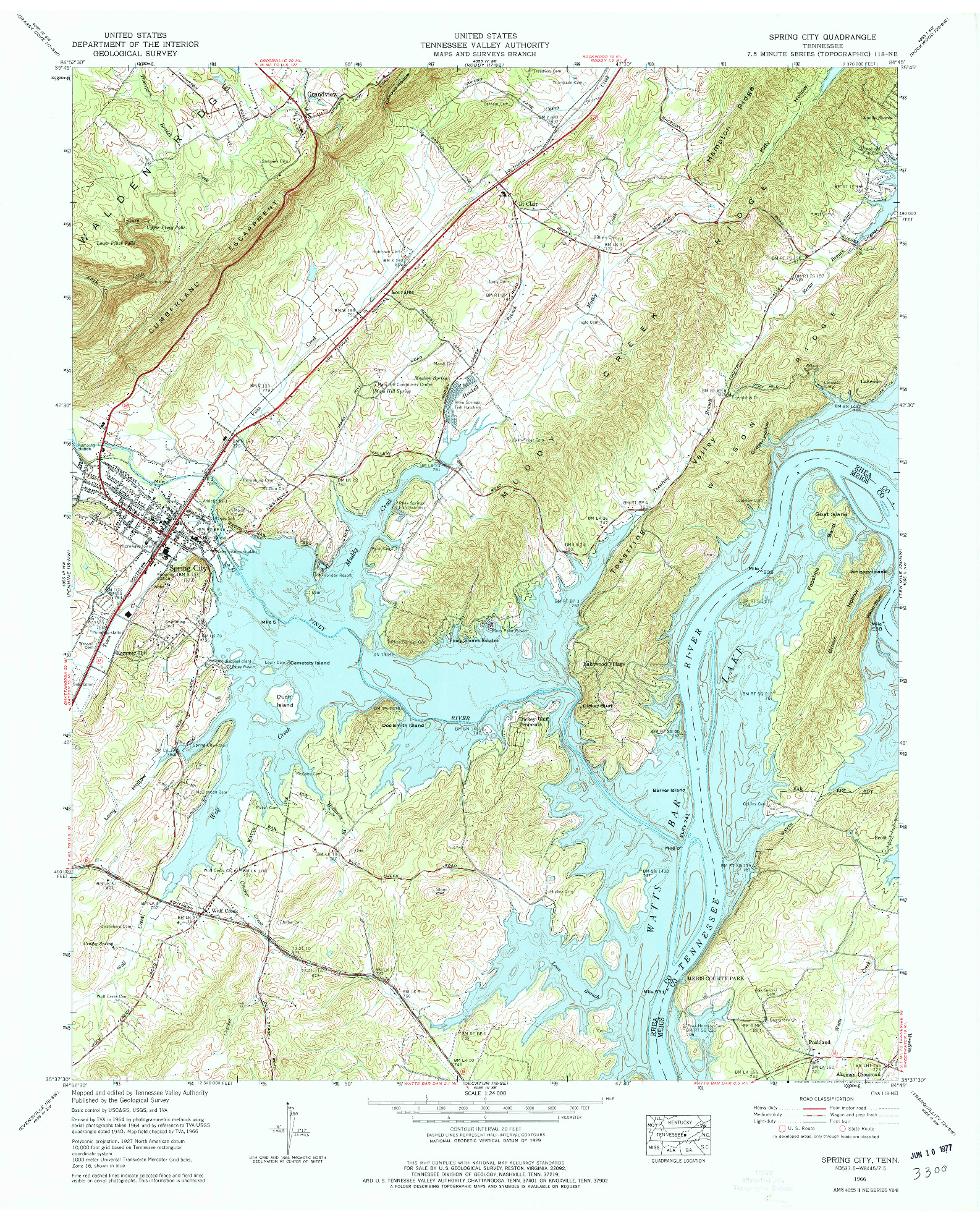 USGS 1:24000-SCALE QUADRANGLE FOR SPRING CITY, TN 1966