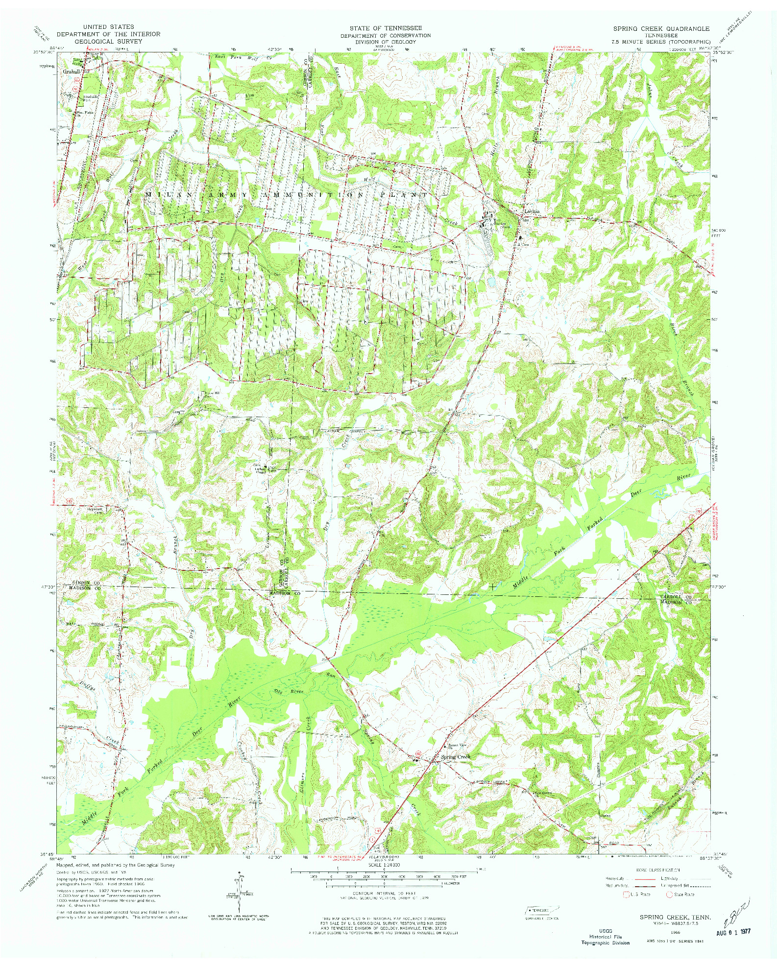 USGS 1:24000-SCALE QUADRANGLE FOR SPRING CREEK, TN 1966