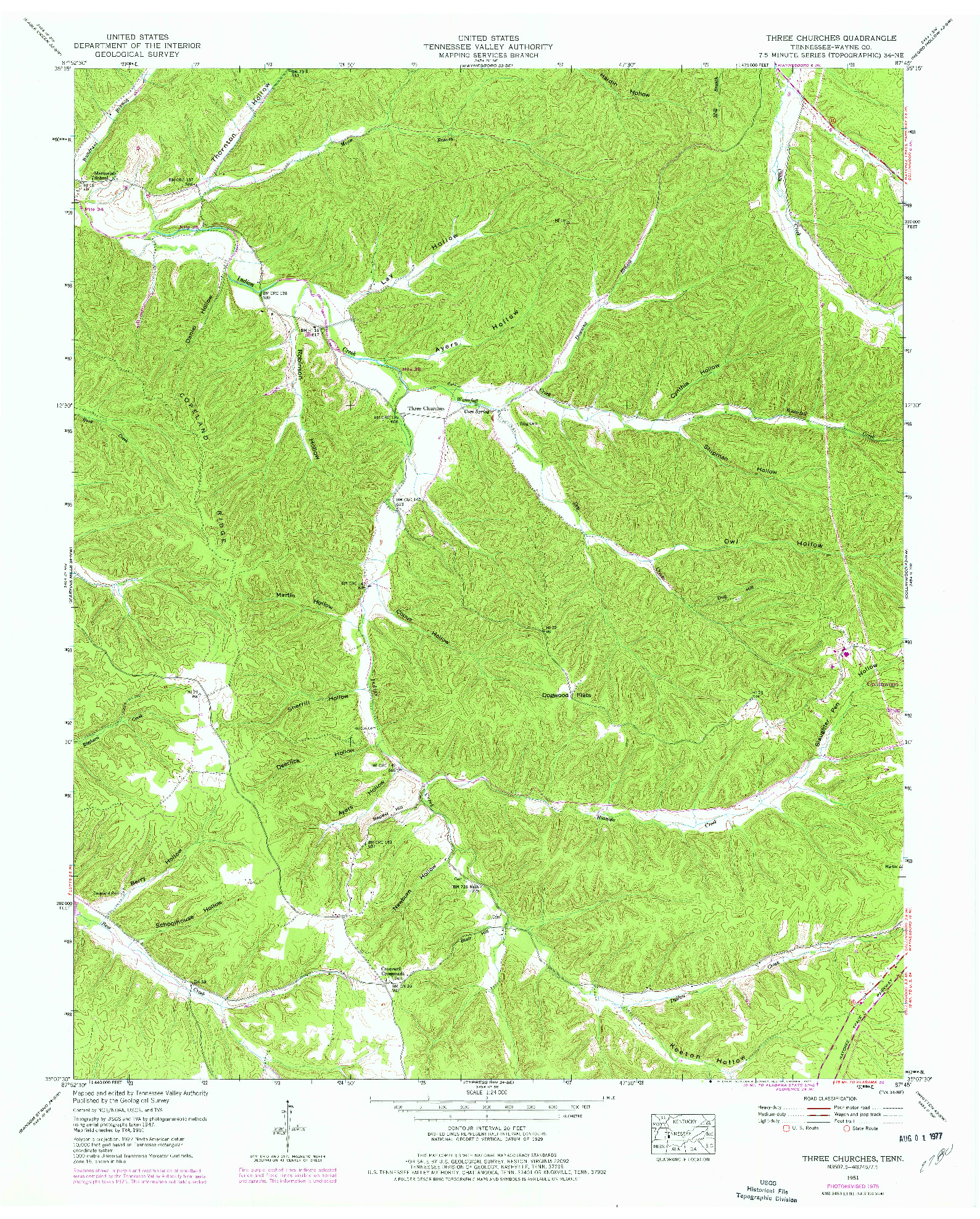 USGS 1:24000-SCALE QUADRANGLE FOR THREE CHURCHES, TN 1951