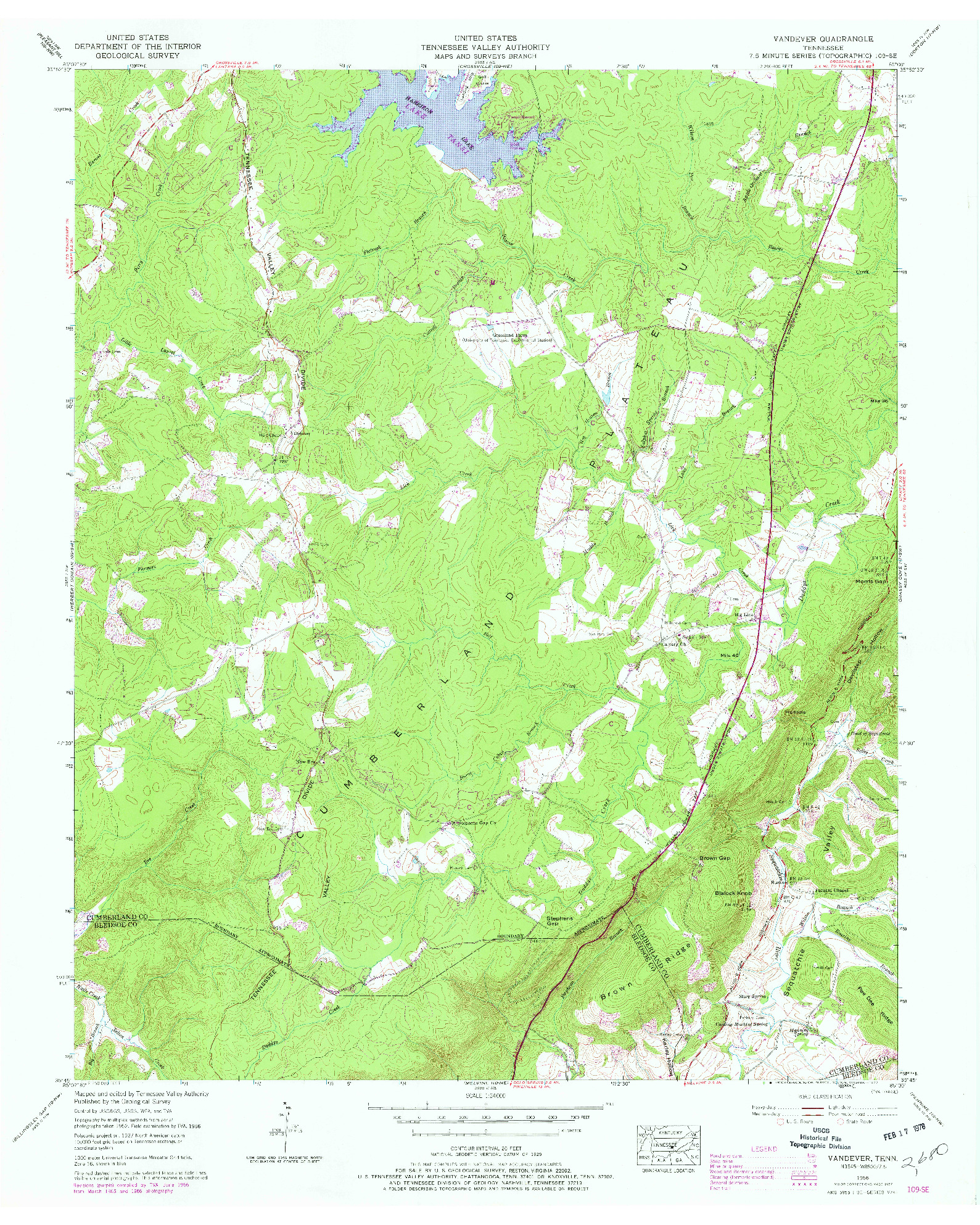 USGS 1:24000-SCALE QUADRANGLE FOR VANDEVER, TN 1956