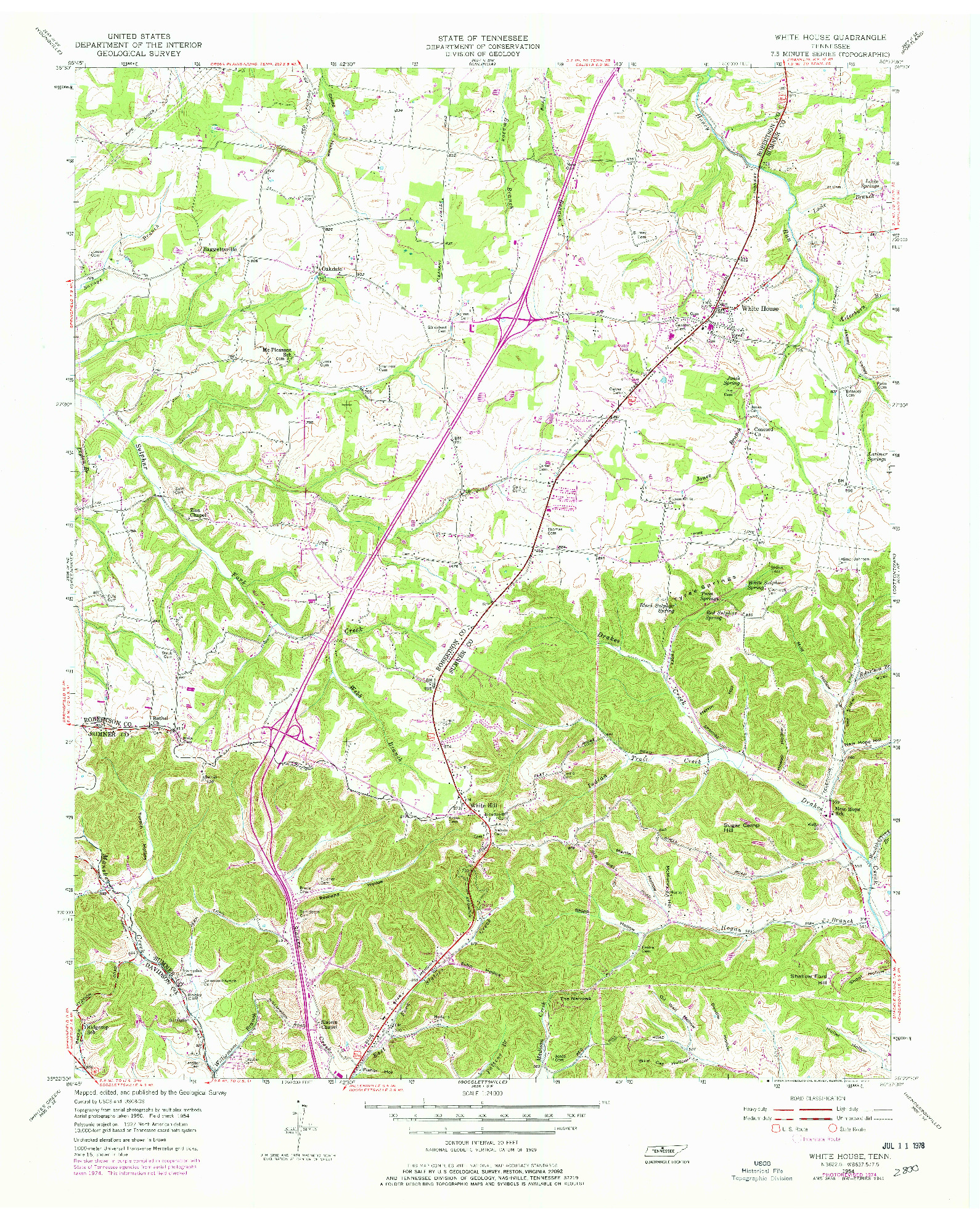 USGS 1:24000-SCALE QUADRANGLE FOR WHITE HOUSE, TN 1954