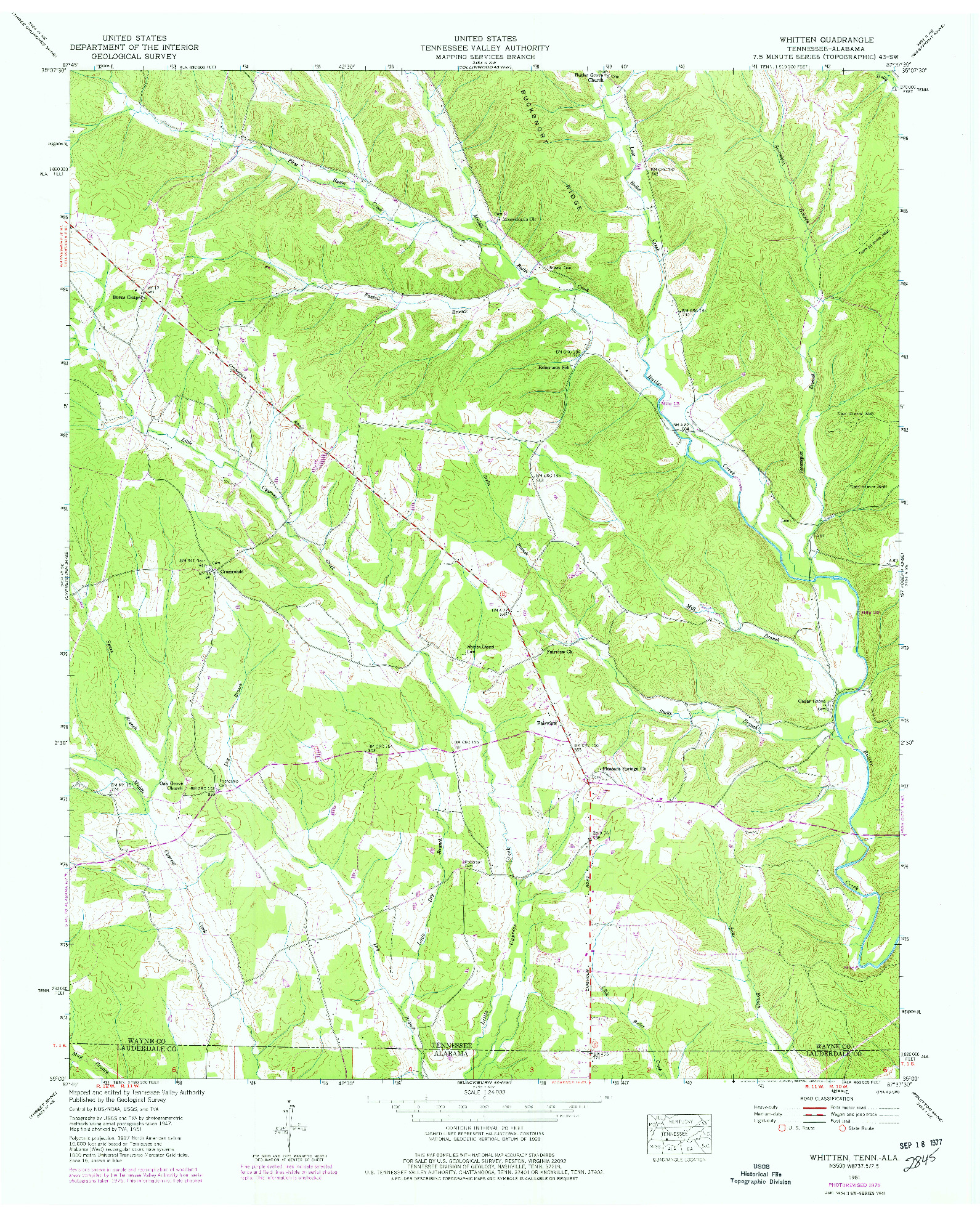 USGS 1:24000-SCALE QUADRANGLE FOR WHITTEN, TN 1951