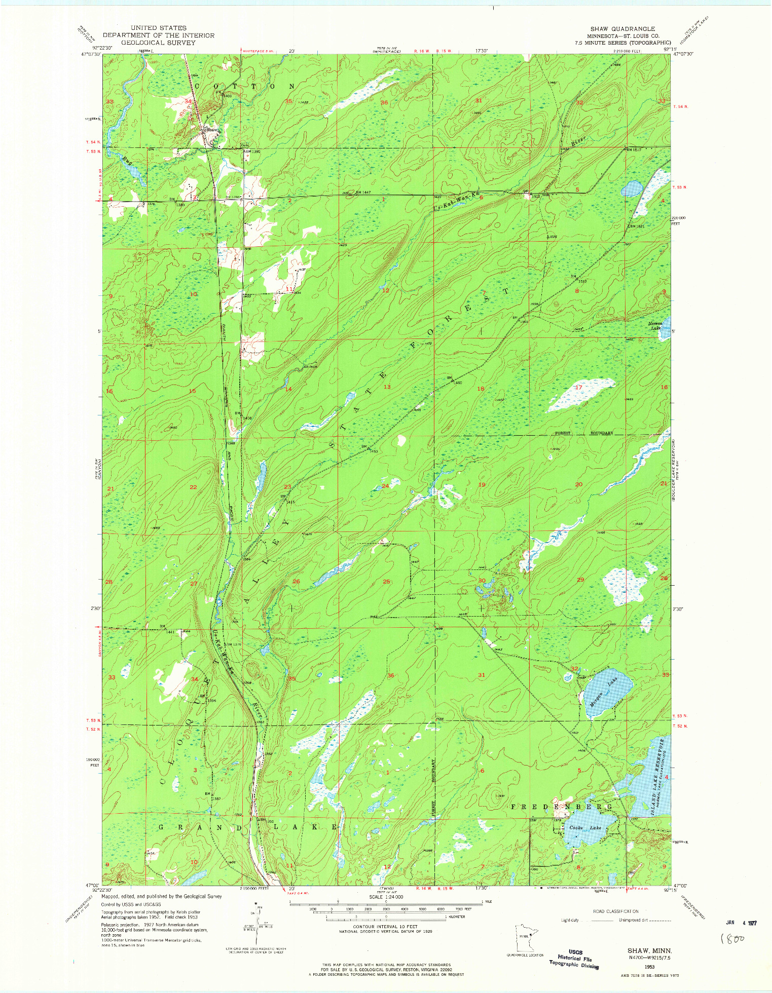 USGS 1:24000-SCALE QUADRANGLE FOR SHAW, MN 1953