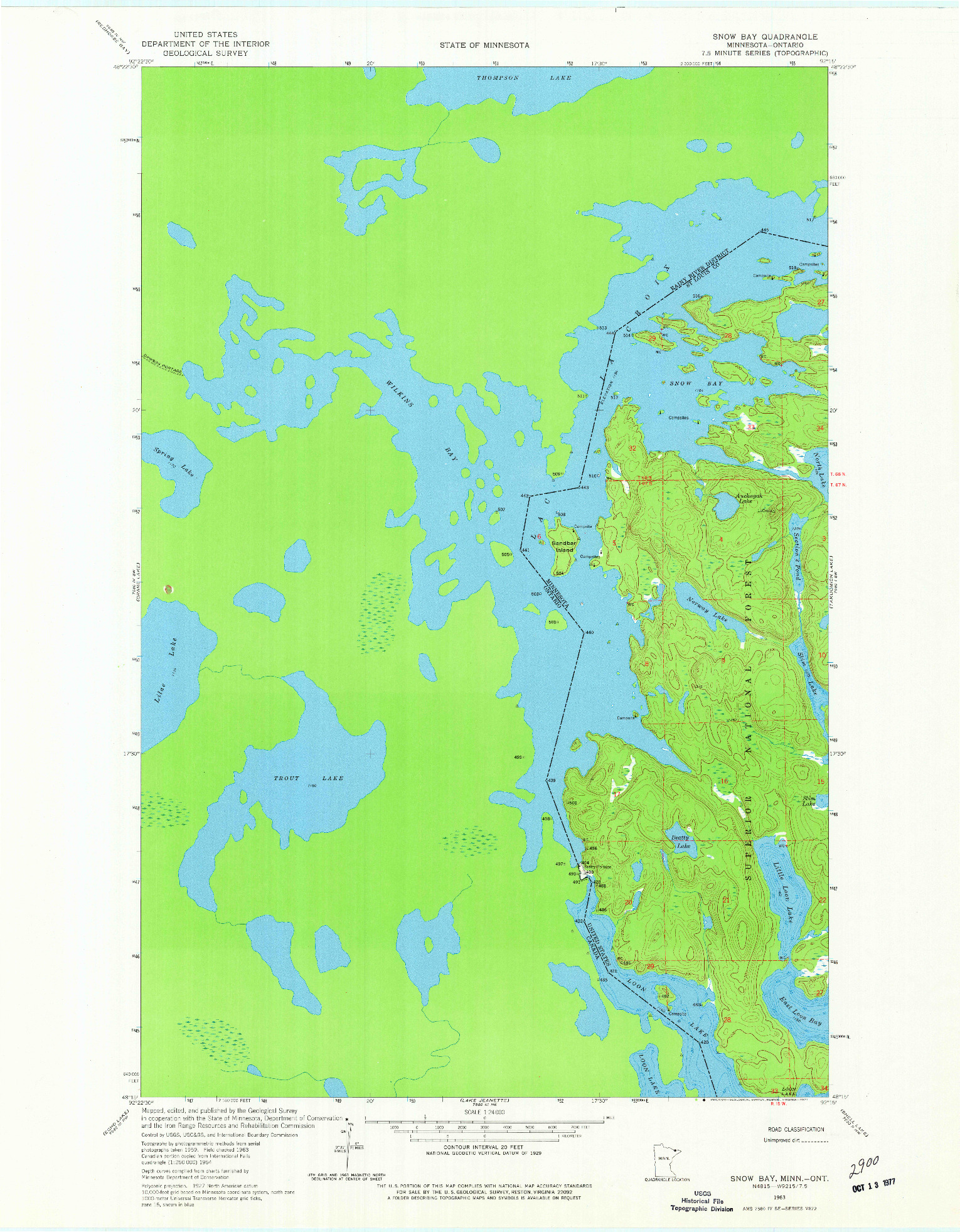 USGS 1:24000-SCALE QUADRANGLE FOR SNOW BAY, MN 1963
