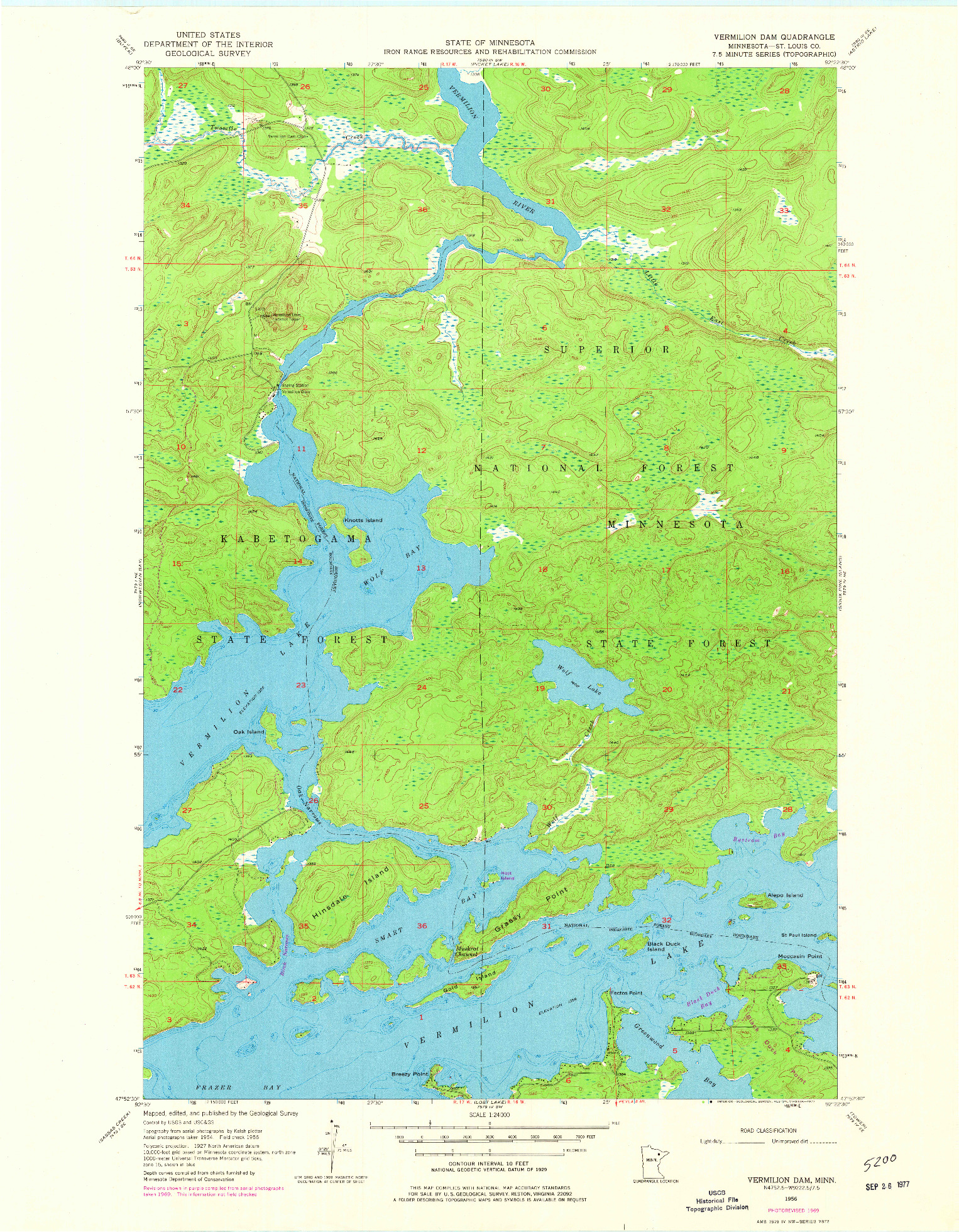 USGS 1:24000-SCALE QUADRANGLE FOR VERMILION DAM, MN 1956