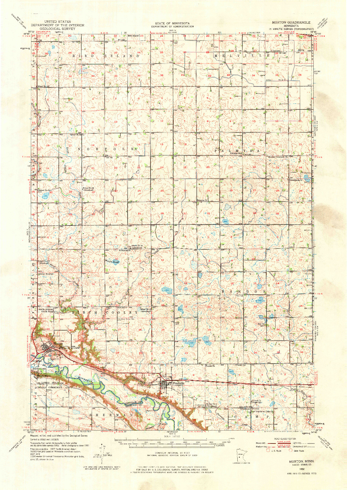 USGS 1:62500-SCALE QUADRANGLE FOR MORTON, MN 1952