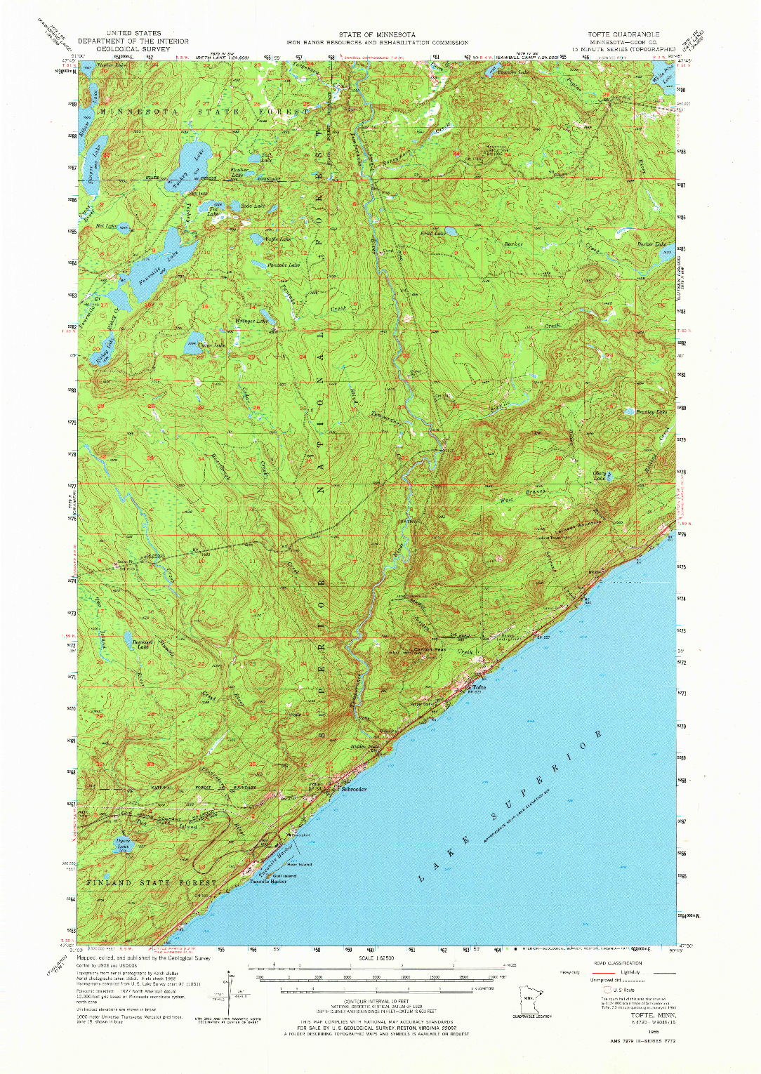 USGS 1:62500-SCALE QUADRANGLE FOR TOFTE, MN 1955