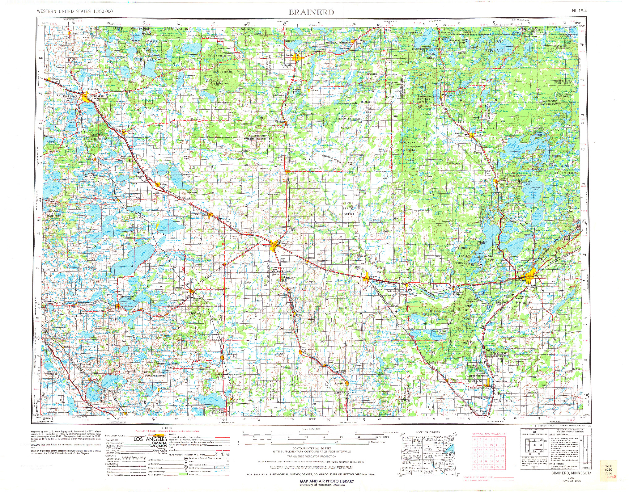 USGS 1:250000-SCALE QUADRANGLE FOR BRAINERD, MN 1953