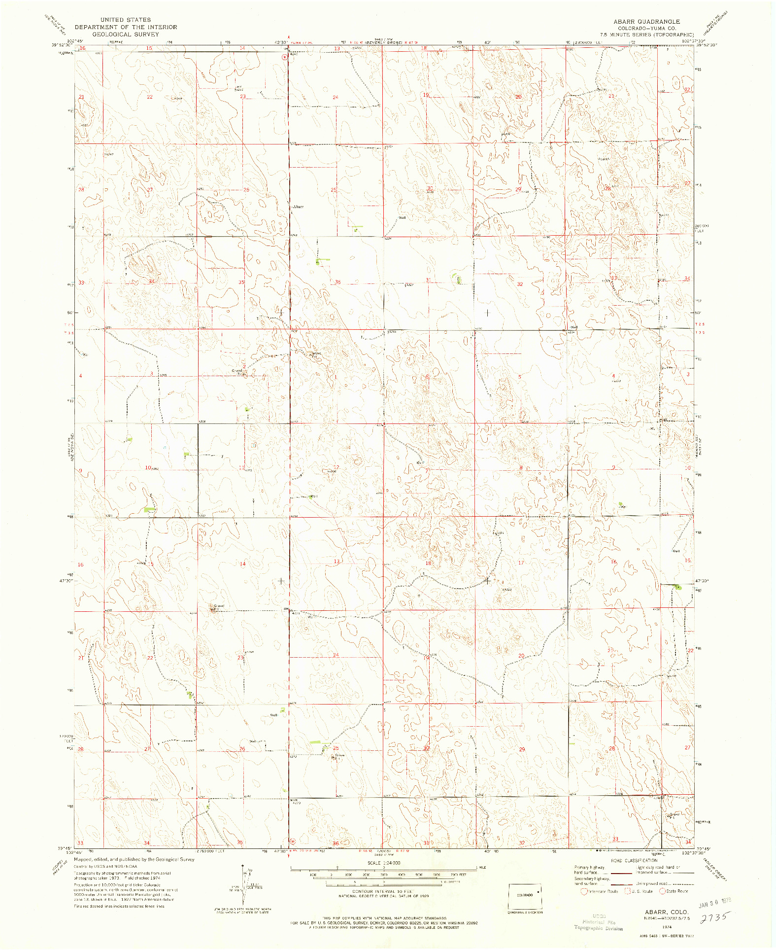USGS 1:24000-SCALE QUADRANGLE FOR ABARR, CO 1974