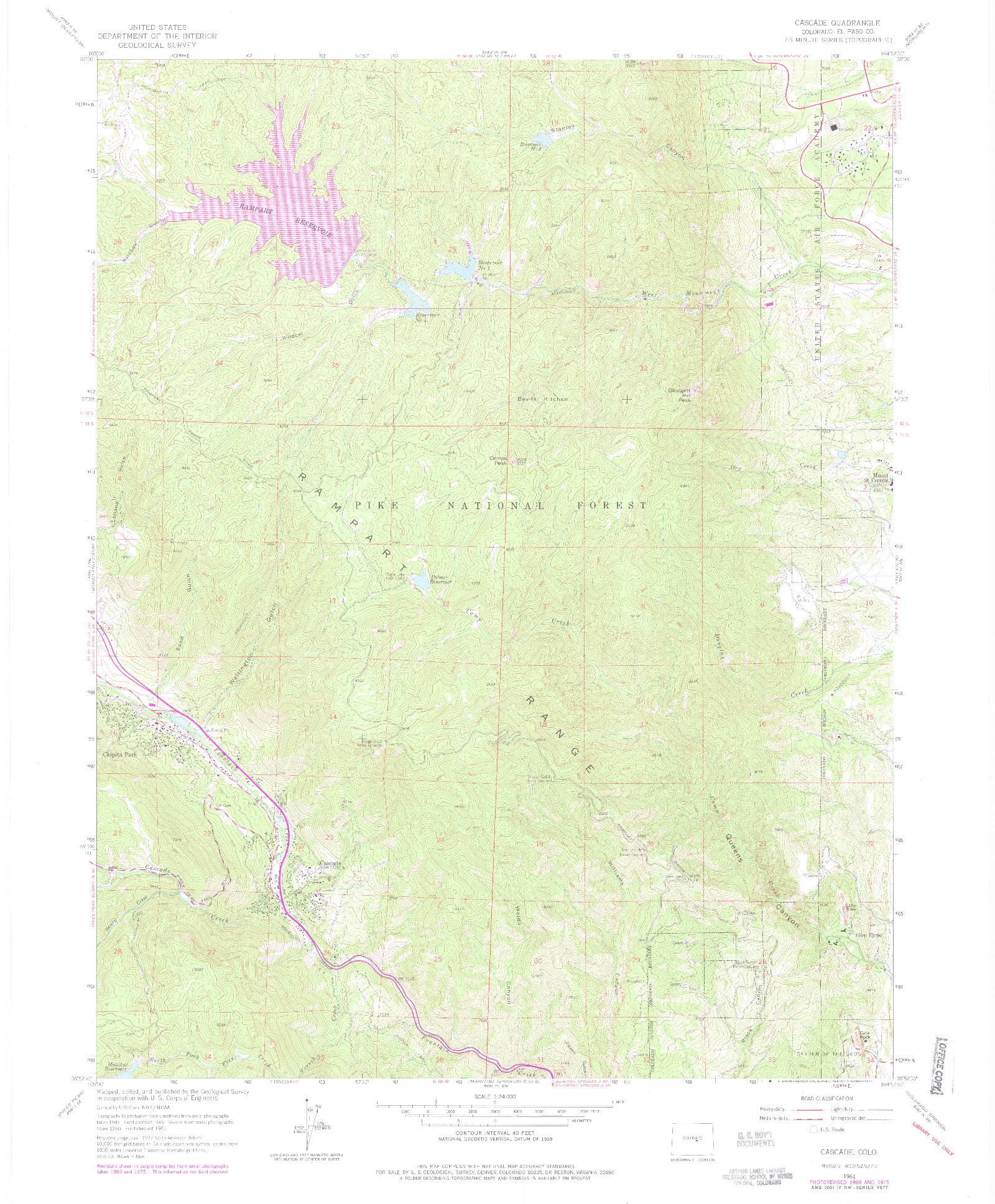 USGS 1:24000-SCALE QUADRANGLE FOR CASCADE, CO 1961